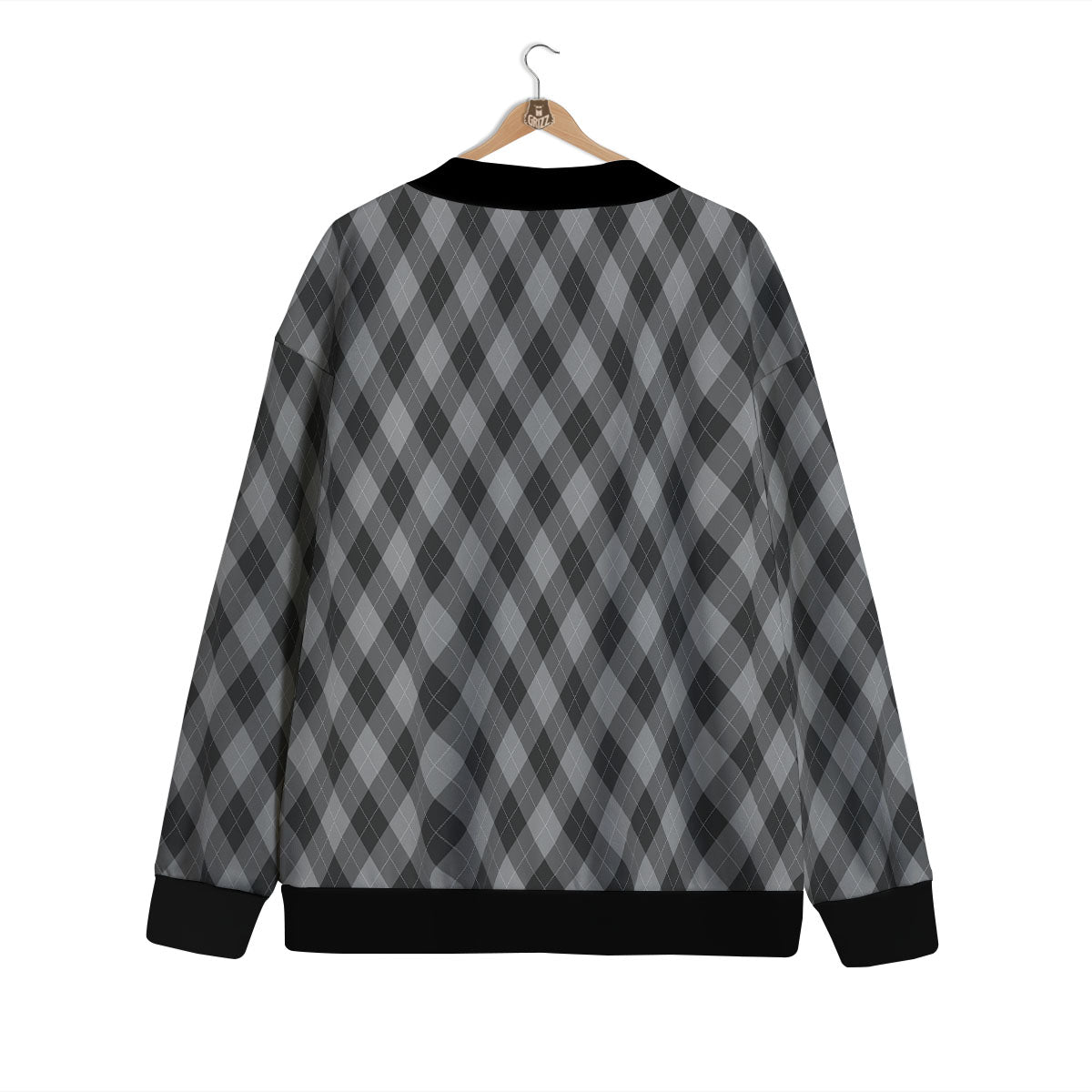 Argyle Shadow Grey Print Pattern Cardigan-grizzshop