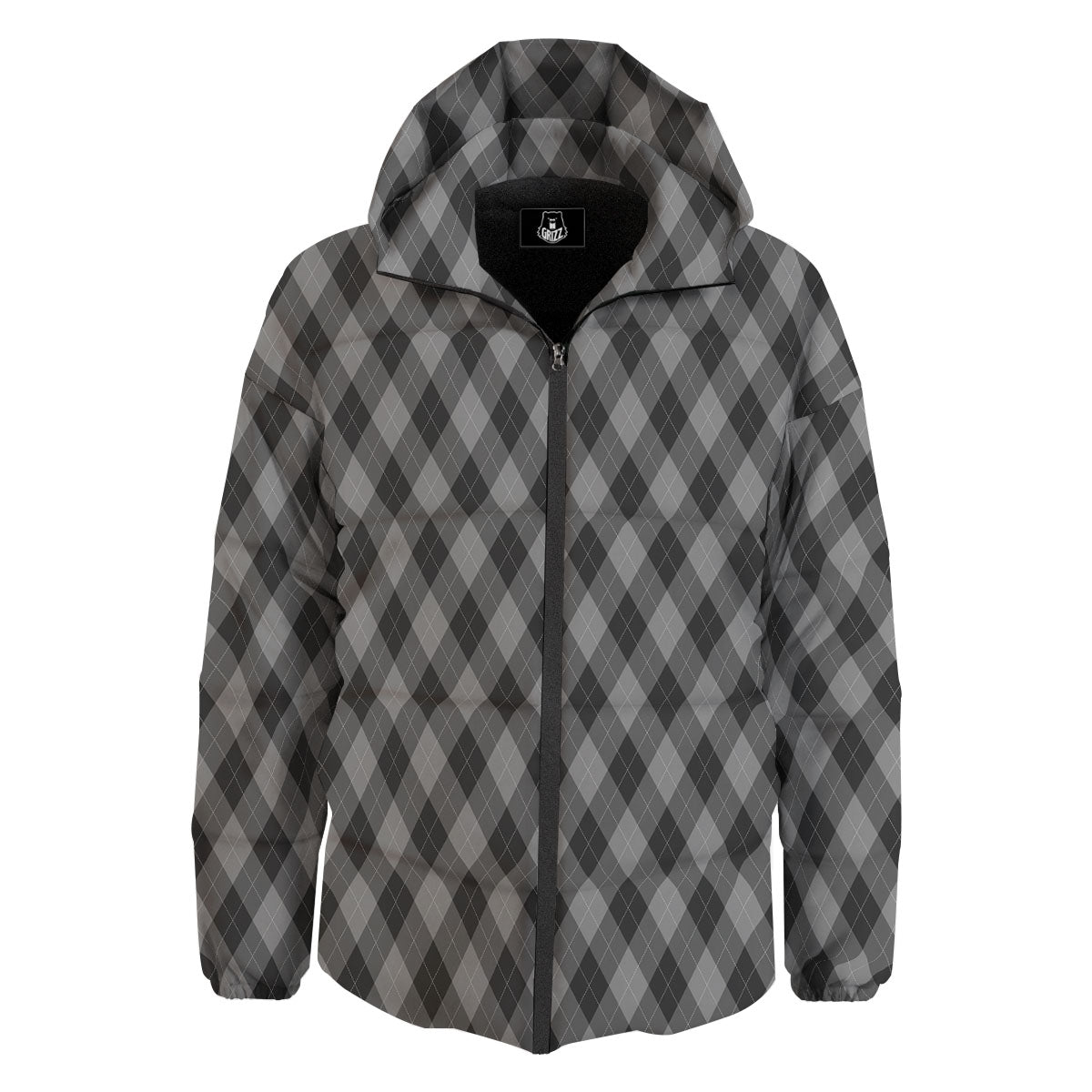 Argyle Shadow Grey Print Pattern Down Jacket-grizzshop