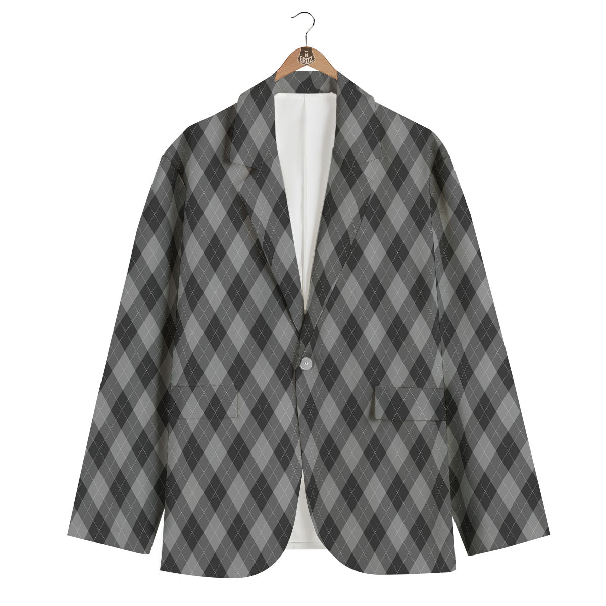 Argyle Shadow Grey Print Pattern Men's Blazer-grizzshop