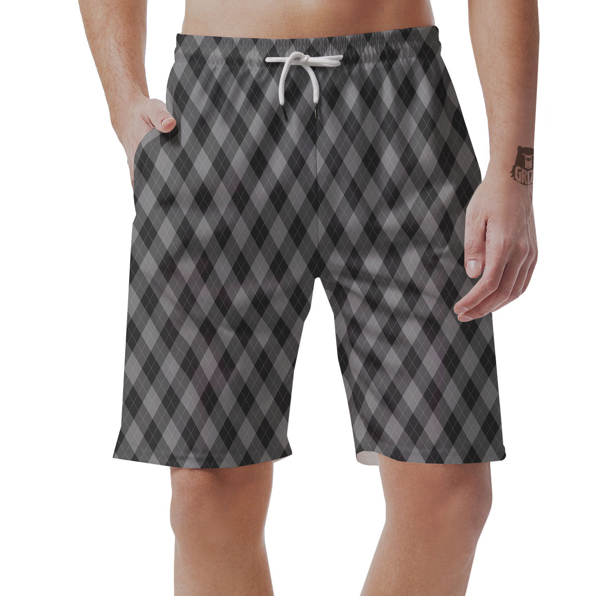 Argyle Shadow Grey Print Pattern Men's Shorts-grizzshop