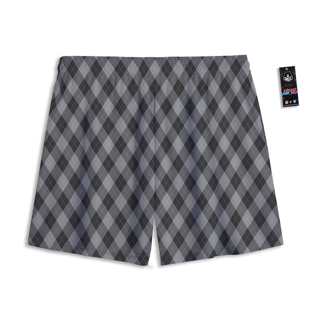 Argyle Shadow Grey Print Pattern Mesh Shorts-grizzshop