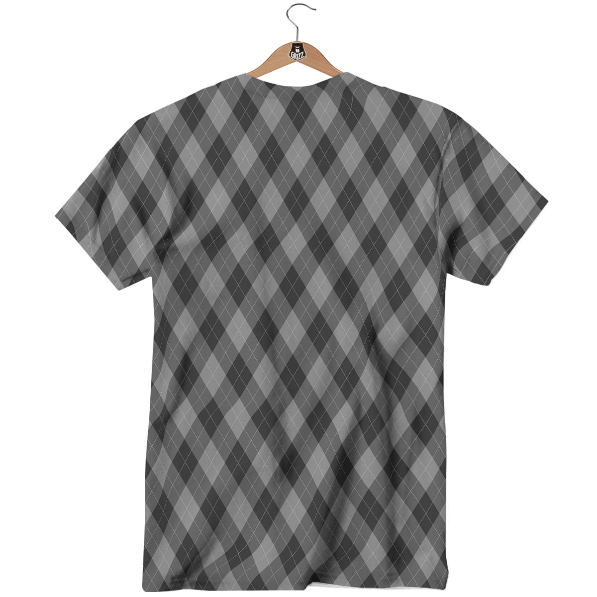Argyle Shadow Grey Print Pattern T-Shirt-grizzshop