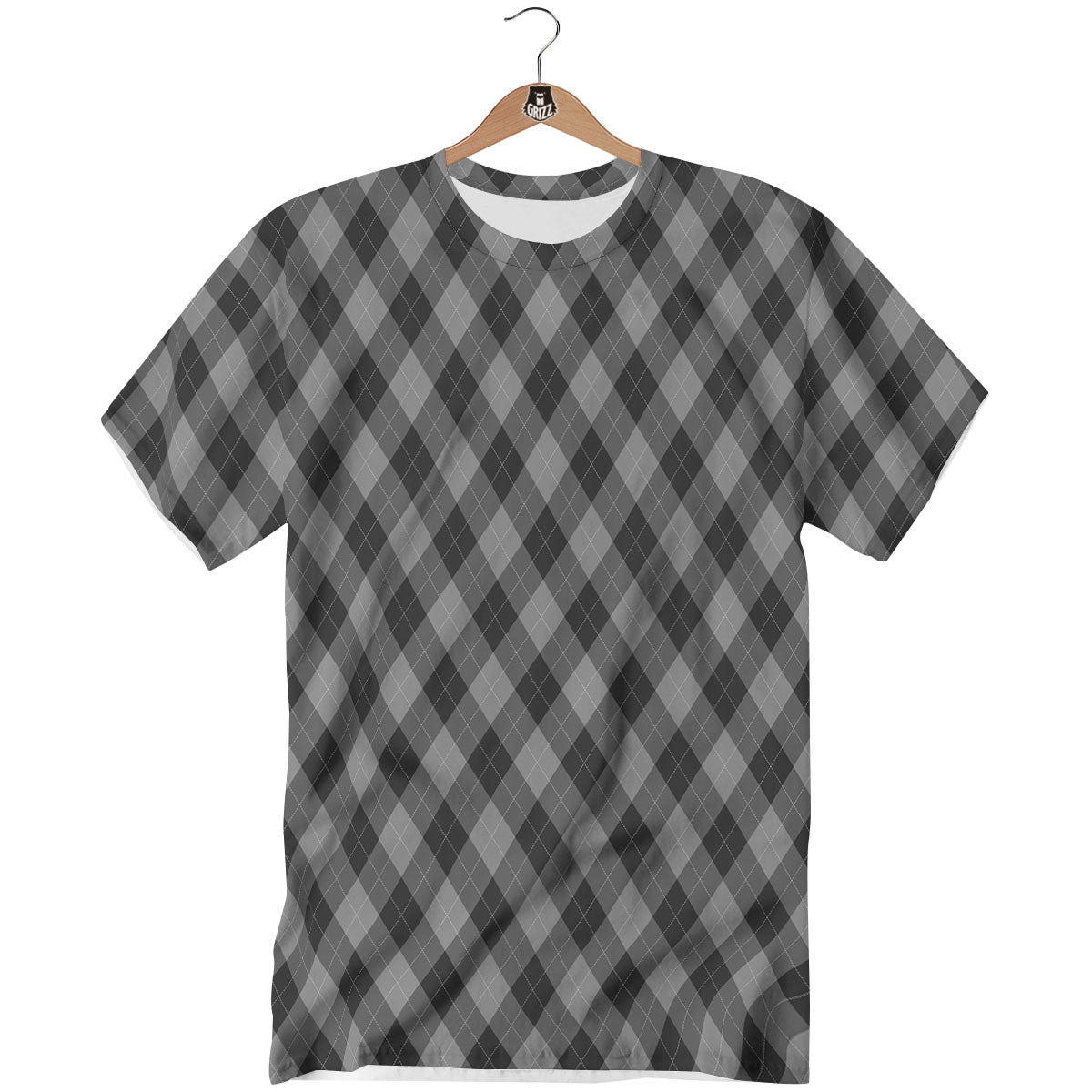 Argyle Shadow Grey Print Pattern T-Shirt-grizzshop