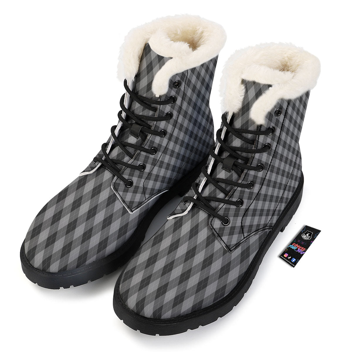 Argyle Shadow Grey Print Pattern Winter Boots-grizzshop