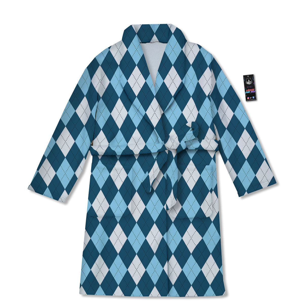 Argyle Soft Blue Print Pattern Bathrobe-grizzshop