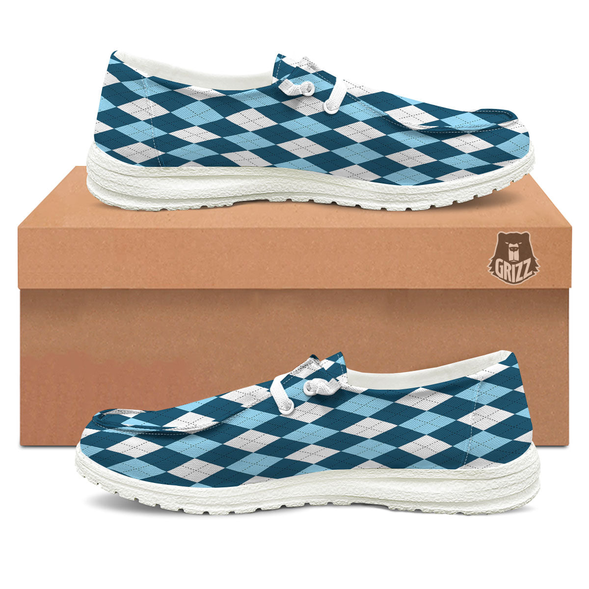 Argyle Soft Blue Print Pattern Black Loafers-grizzshop