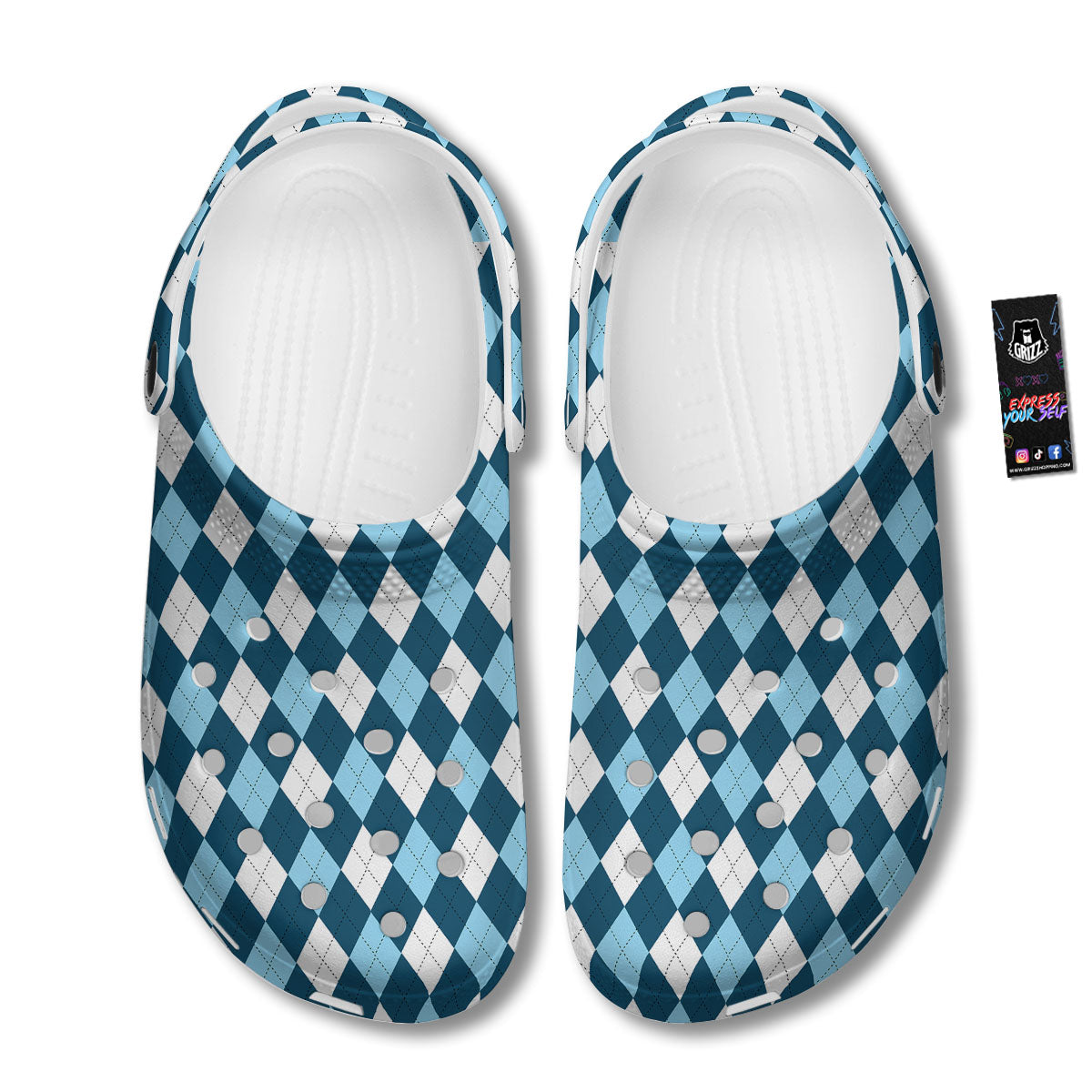 Argyle Soft Blue Print Pattern Clog-grizzshop