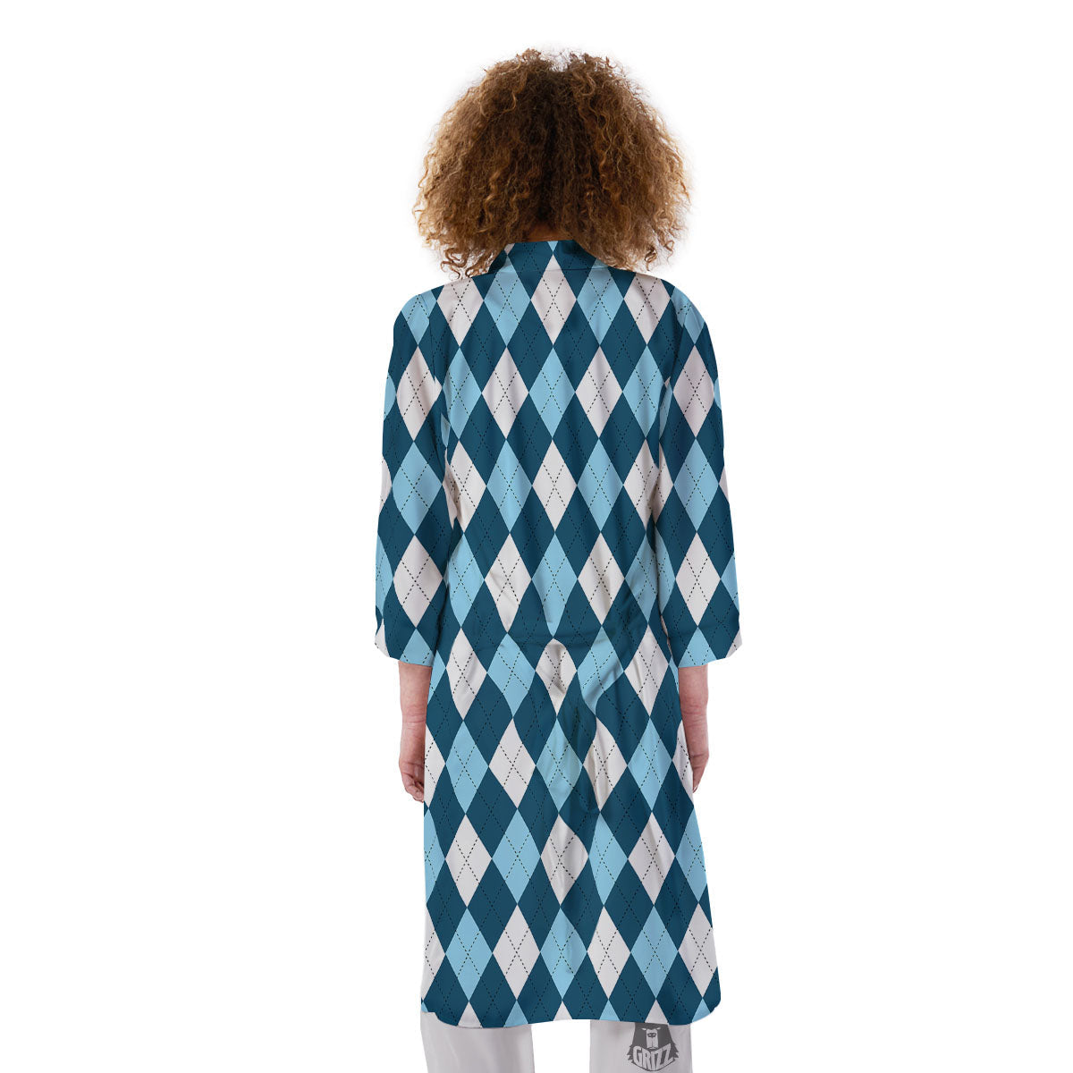 Argyle Soft Blue Print Pattern Kimono-grizzshop