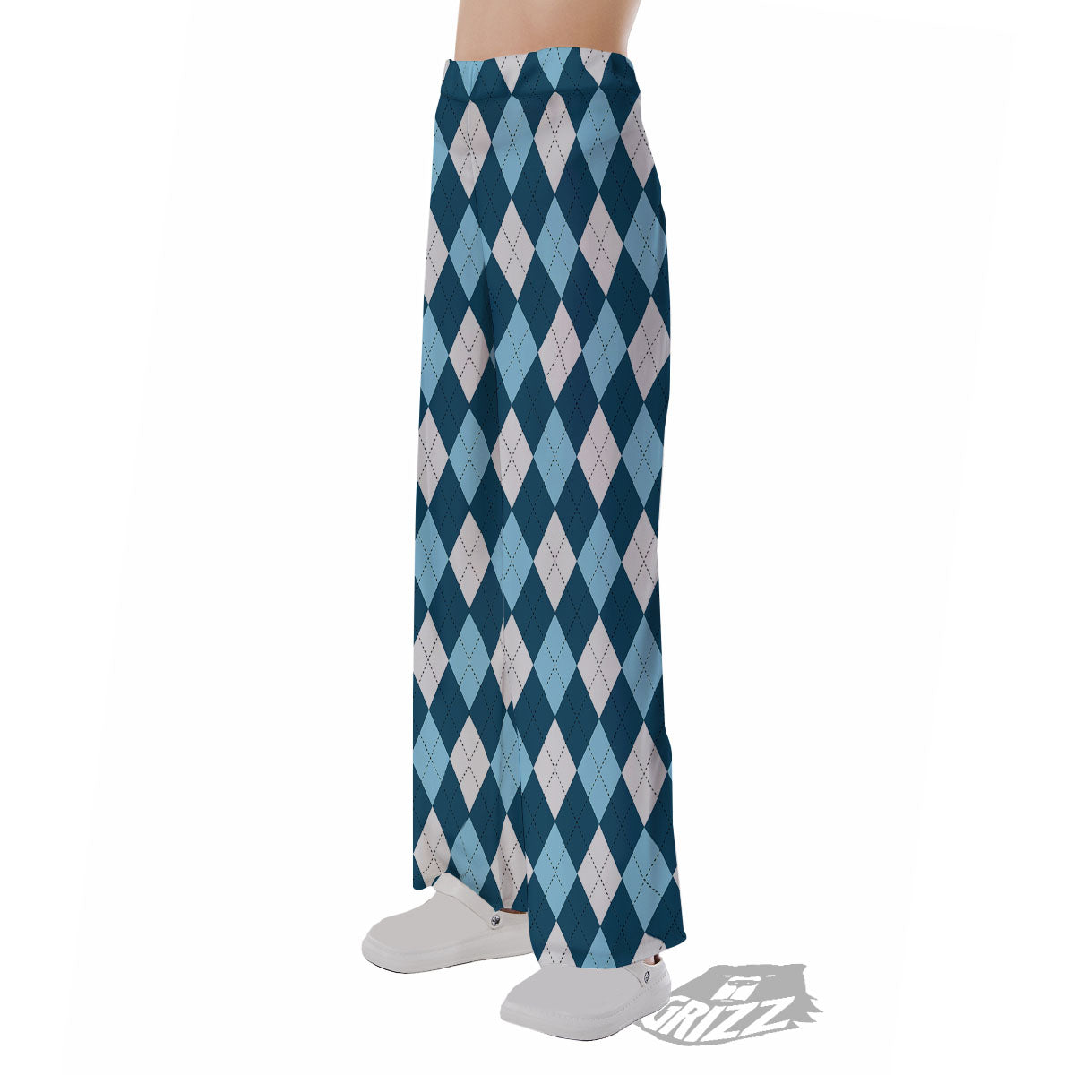 Argyle Soft Blue Print Pattern Pajama Pants-grizzshop