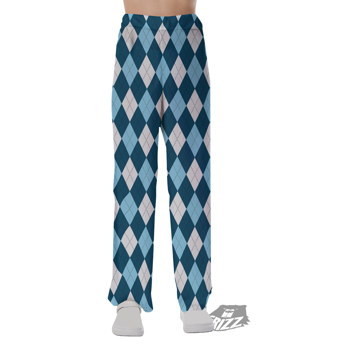 Argyle Soft Blue Print Pattern Pajama Pants-grizzshop