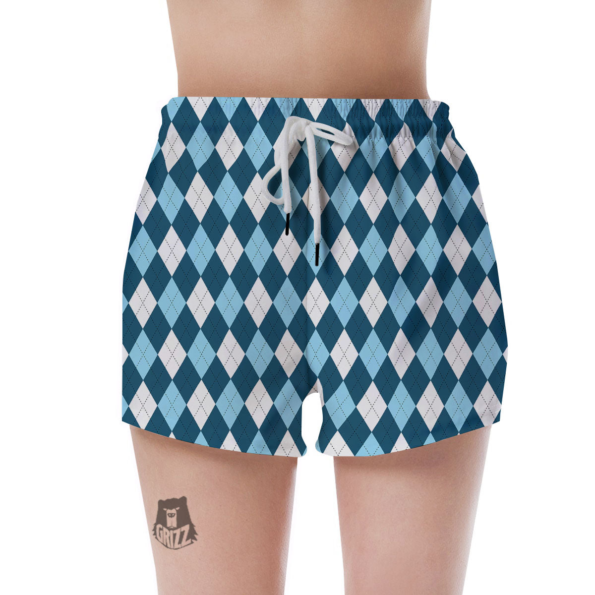 Argyle Soft Blue Print Pattern Women's Shorts-grizzshop