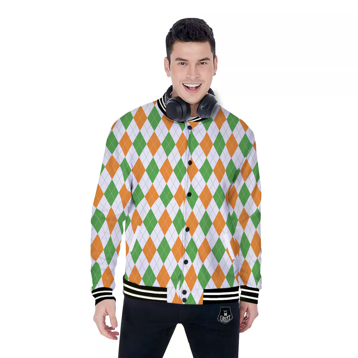 Argyle St Patrick's Day Print Pattern Baseball Jacket-grizzshop