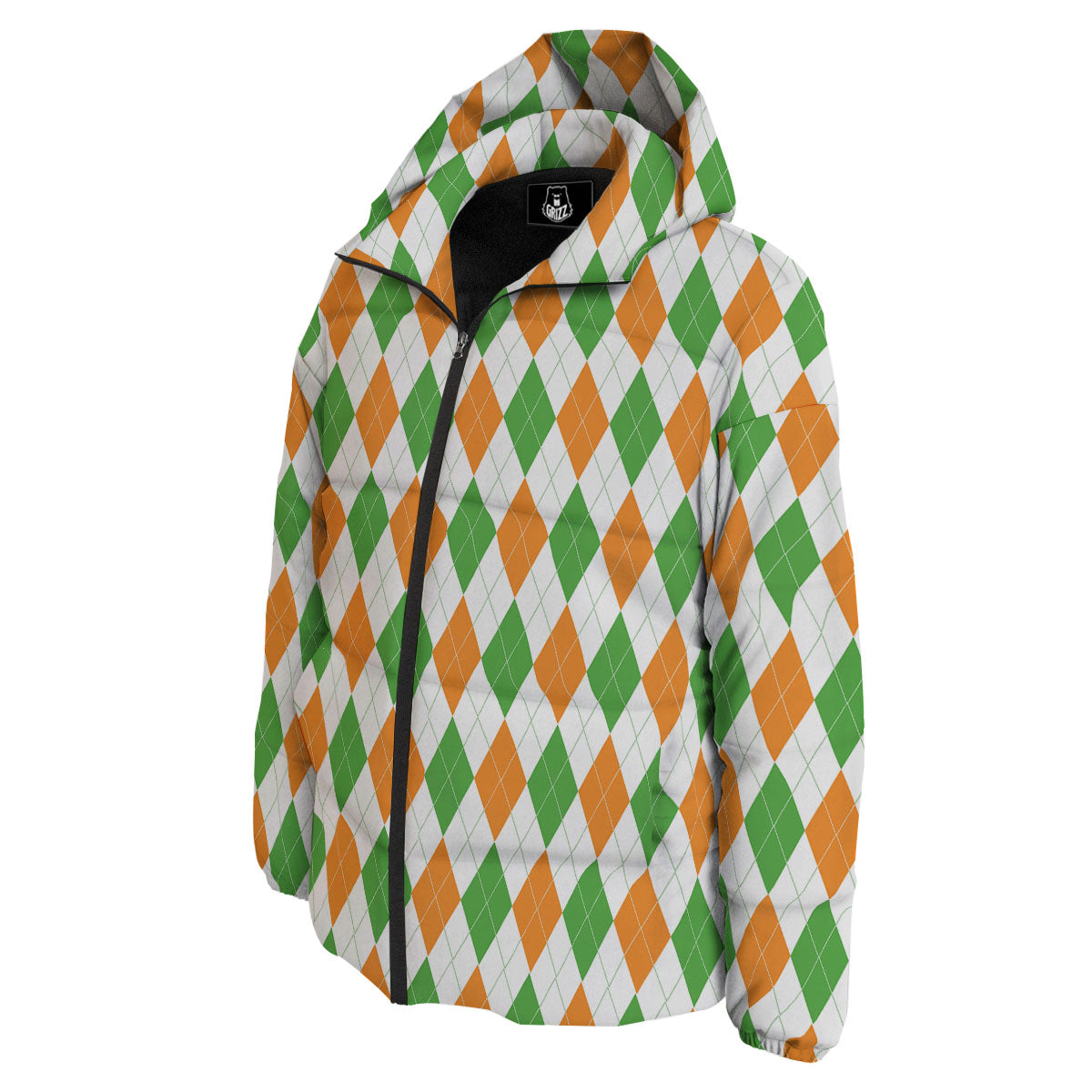 Argyle St Patrick's Day Print Pattern Down Jacket-grizzshop