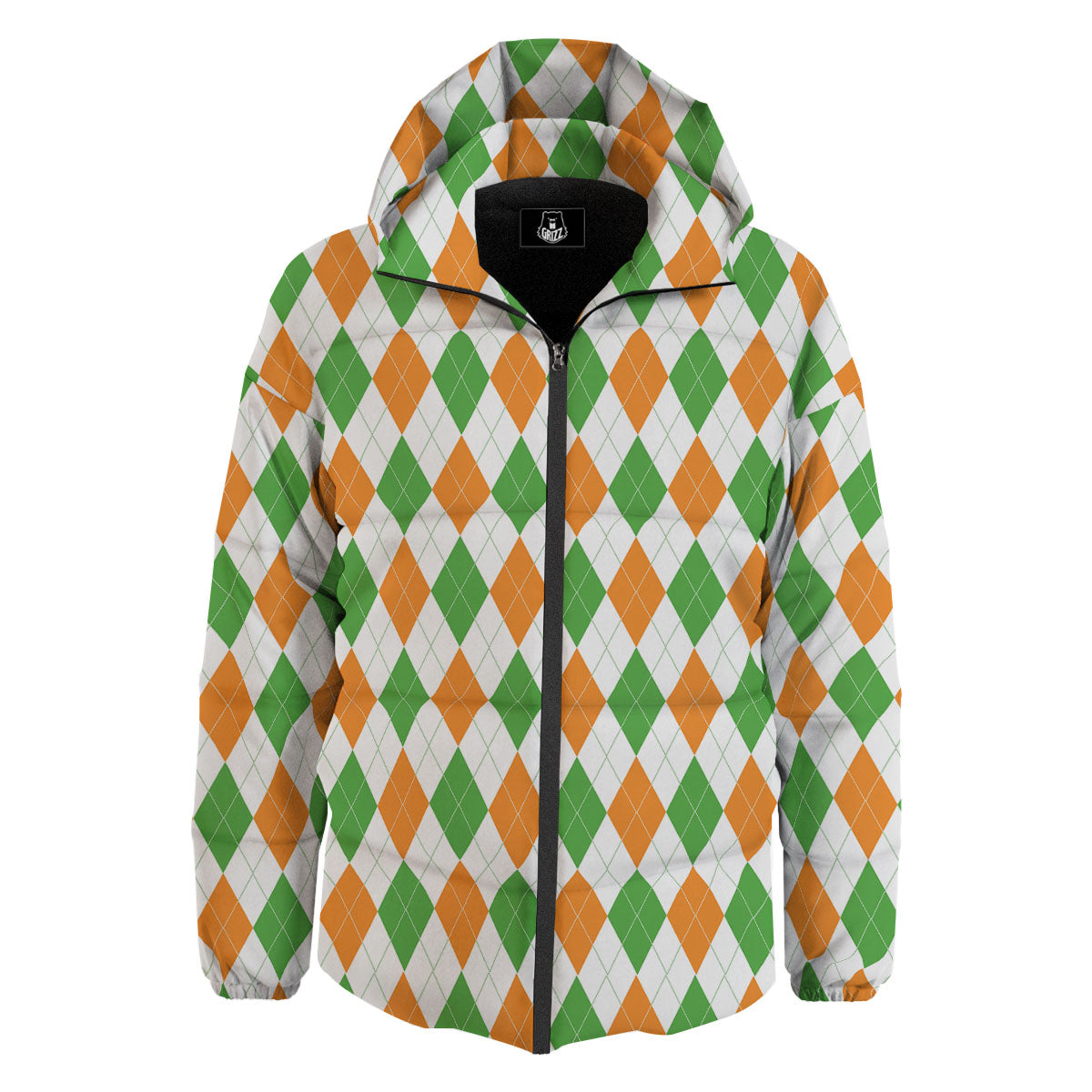 Argyle St Patrick's Day Print Pattern Down Jacket-grizzshop