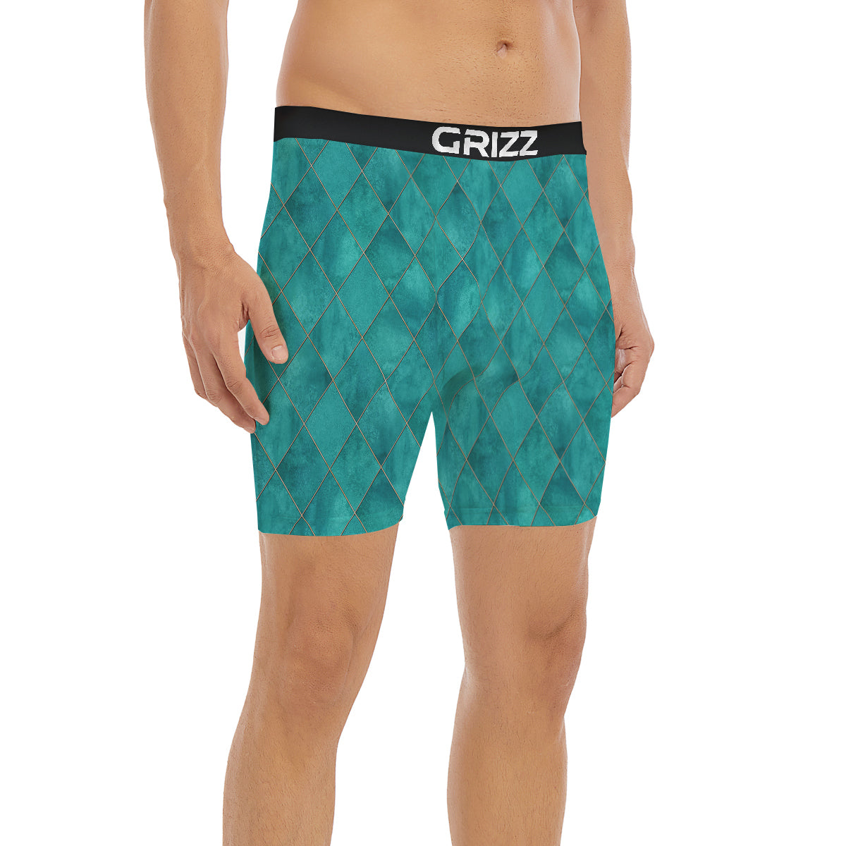 Argyle Turquoise Print Pattern Boxer Briefs-grizzshop