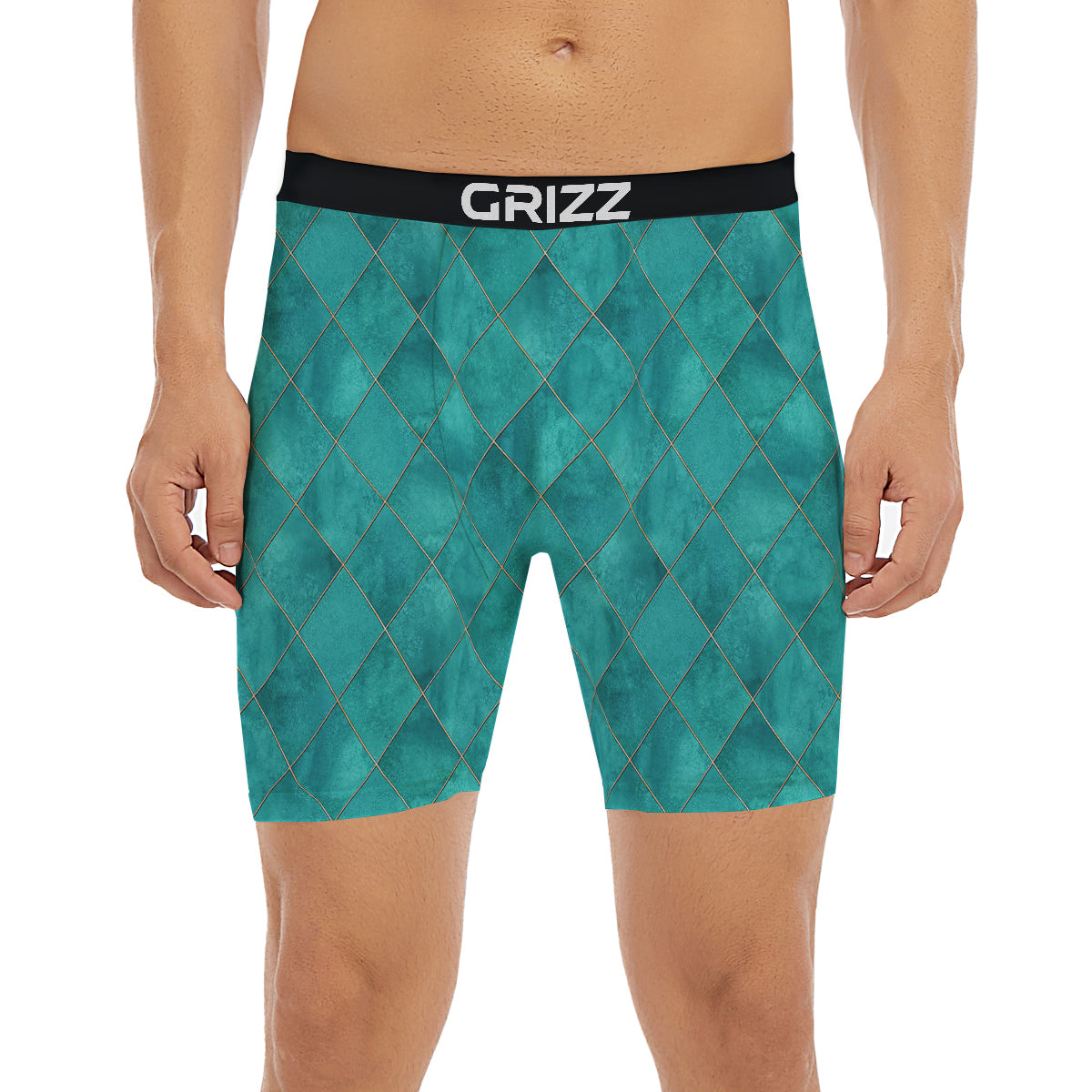 Argyle Turquoise Print Pattern Boxer Briefs-grizzshop