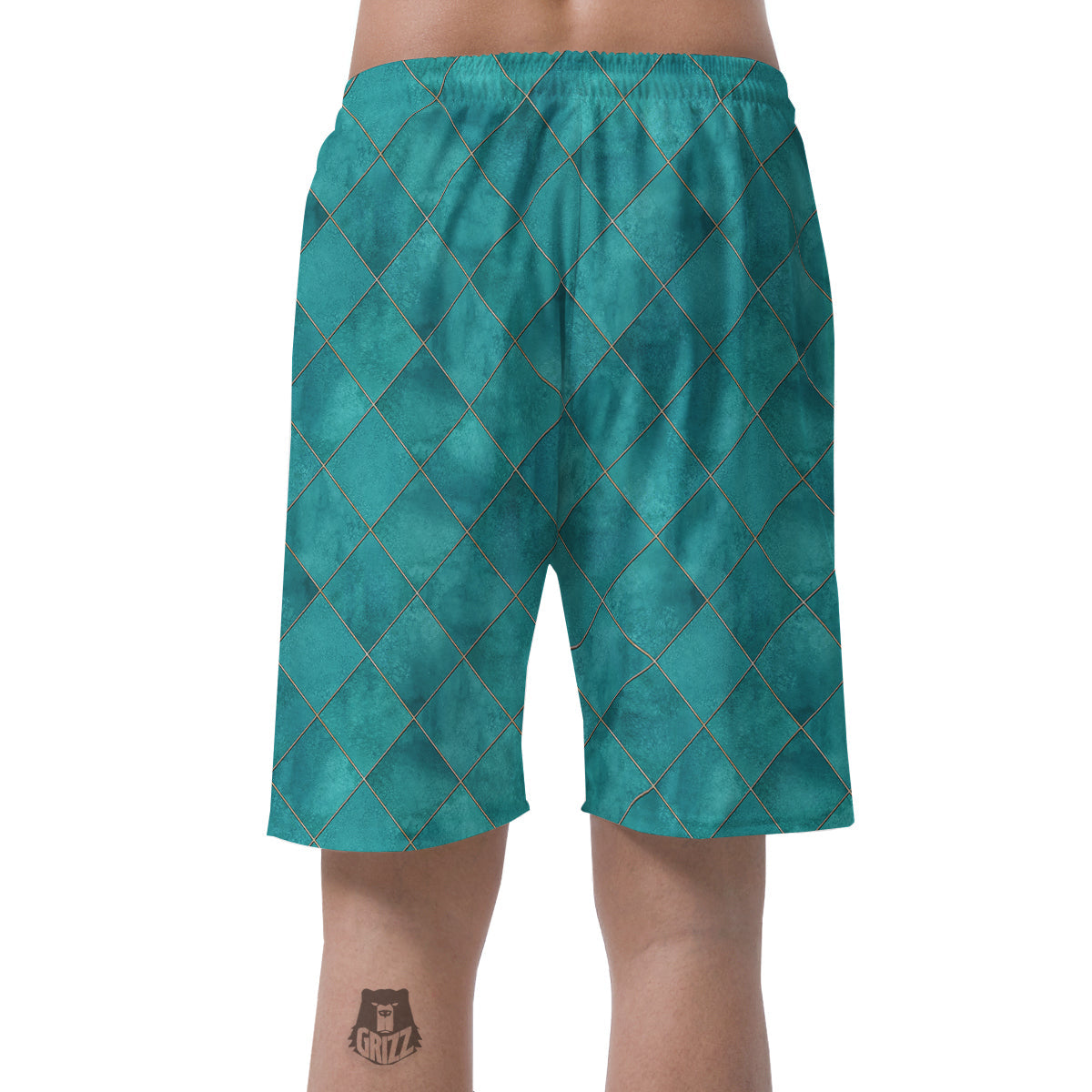 Argyle Turquoise Print Pattern Men's Shorts-grizzshop