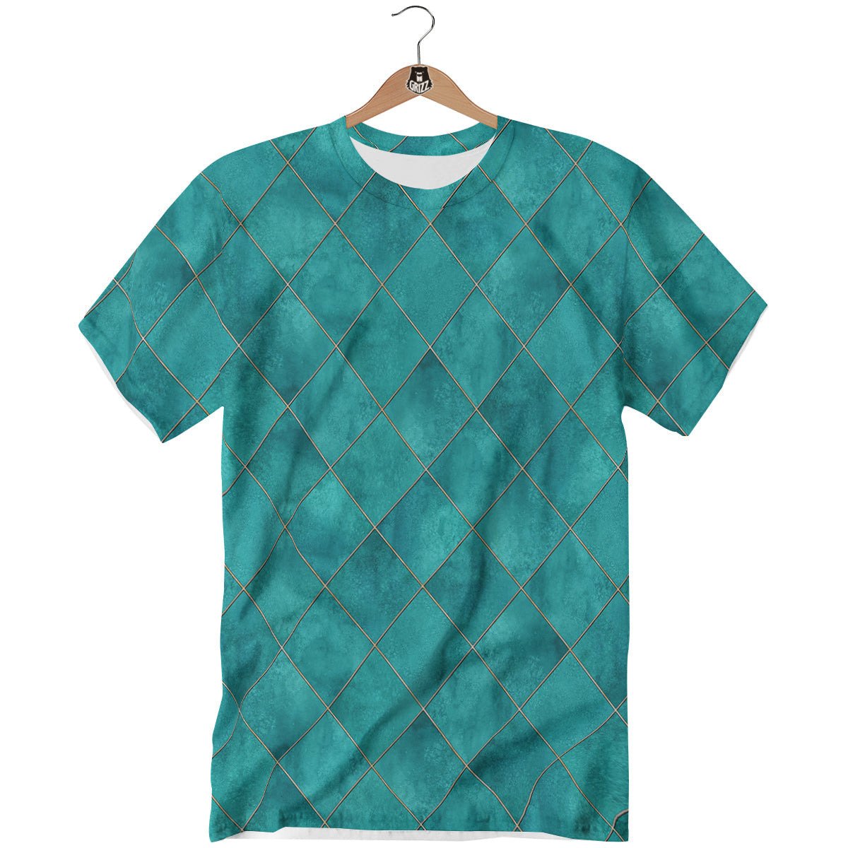 Argyle Turquoise Print Pattern T-Shirt-grizzshop