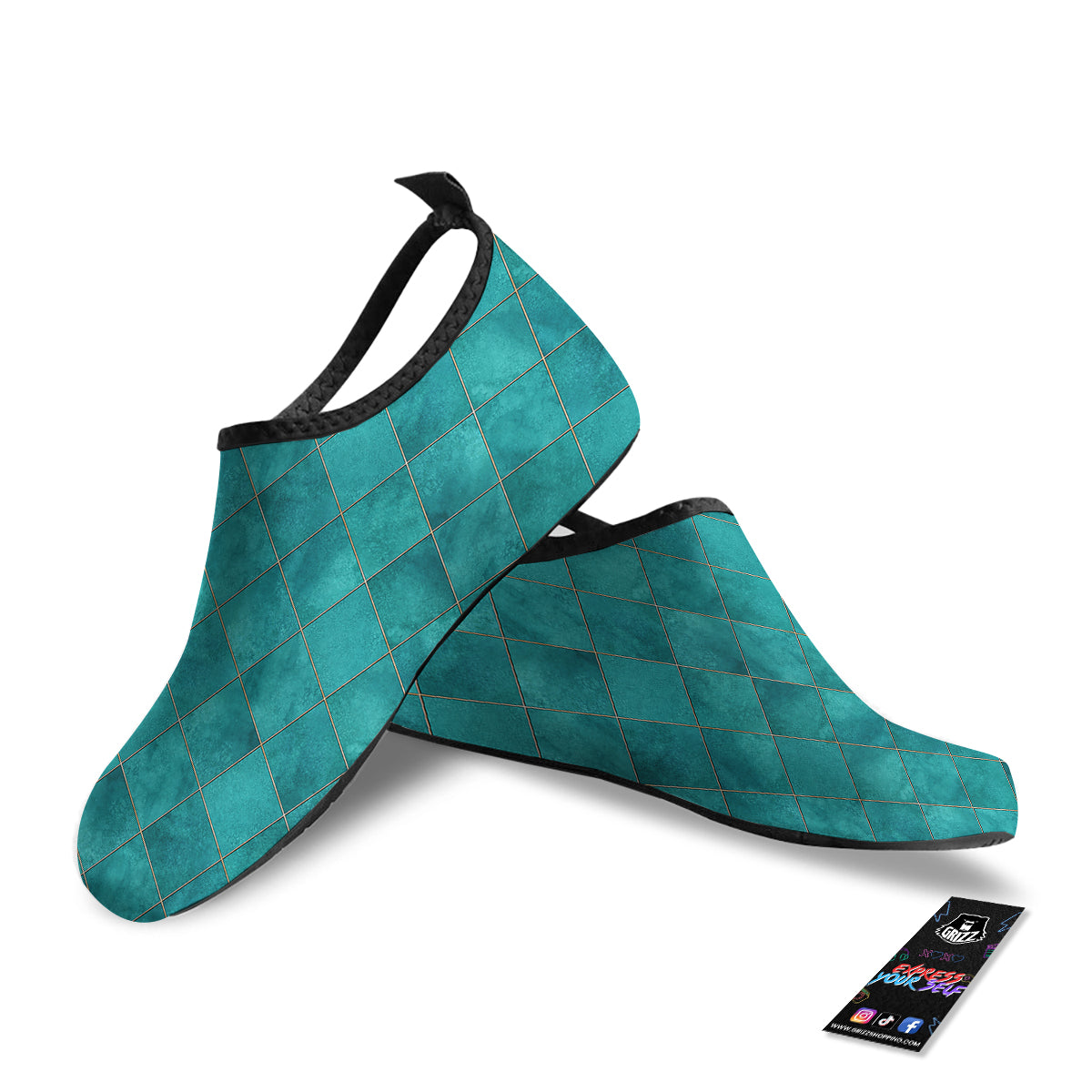 Argyle Turquoise Print Pattern Water Shoes-grizzshop