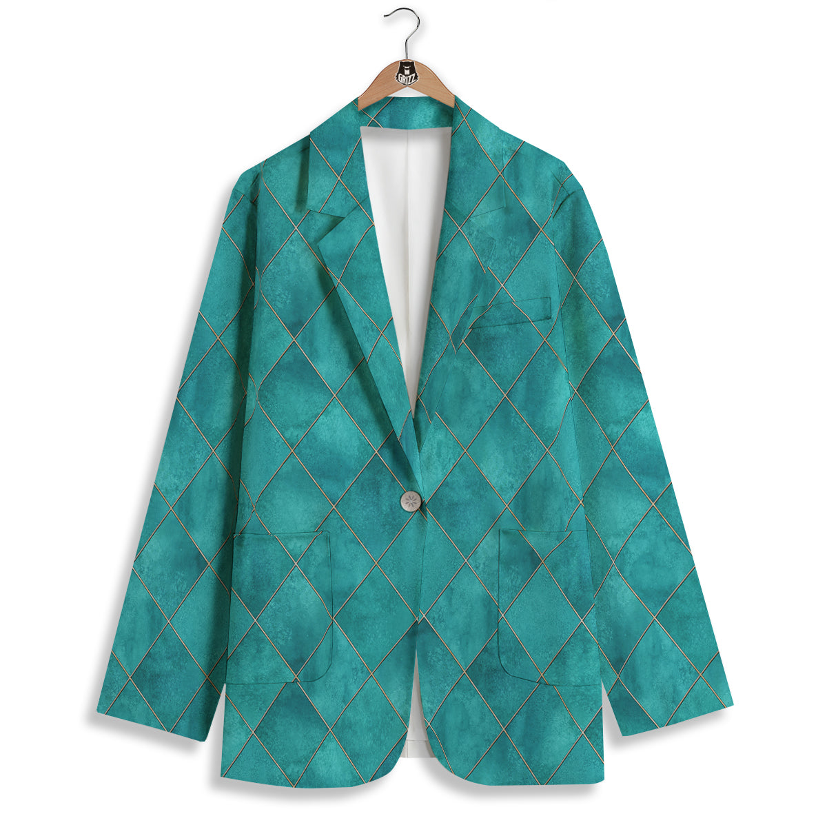 Argyle Turquoise Print Pattern Women's Blazer-grizzshop