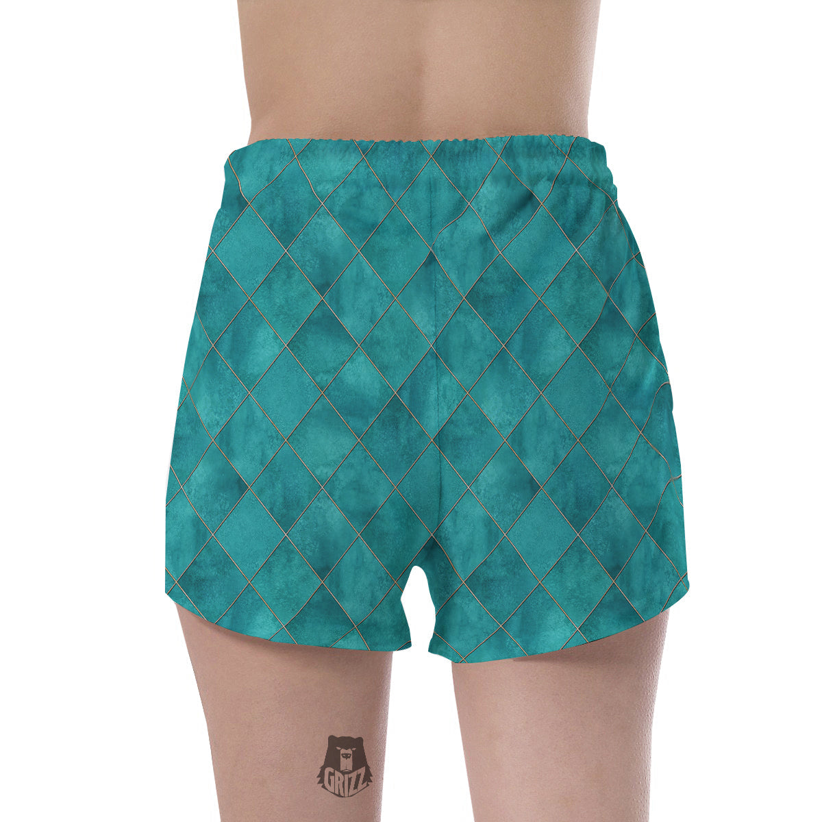 Argyle Turquoise Print Pattern Women's Shorts-grizzshop