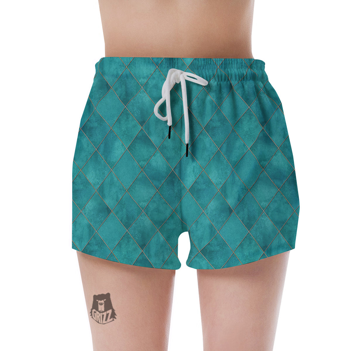 Argyle Turquoise Print Pattern Women's Shorts-grizzshop