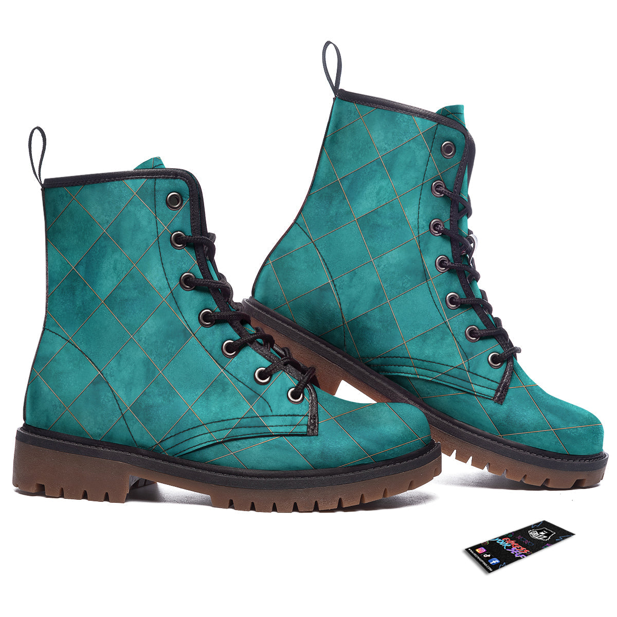 Argyle Turquoise Print Pattern Work Boots-grizzshop
