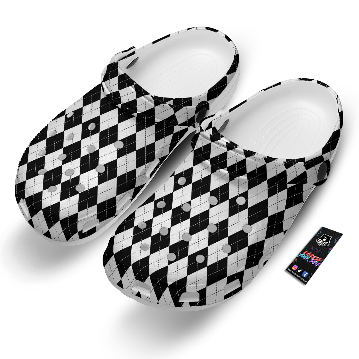 Argyle White And Black Print Pattern Clog-grizzshop
