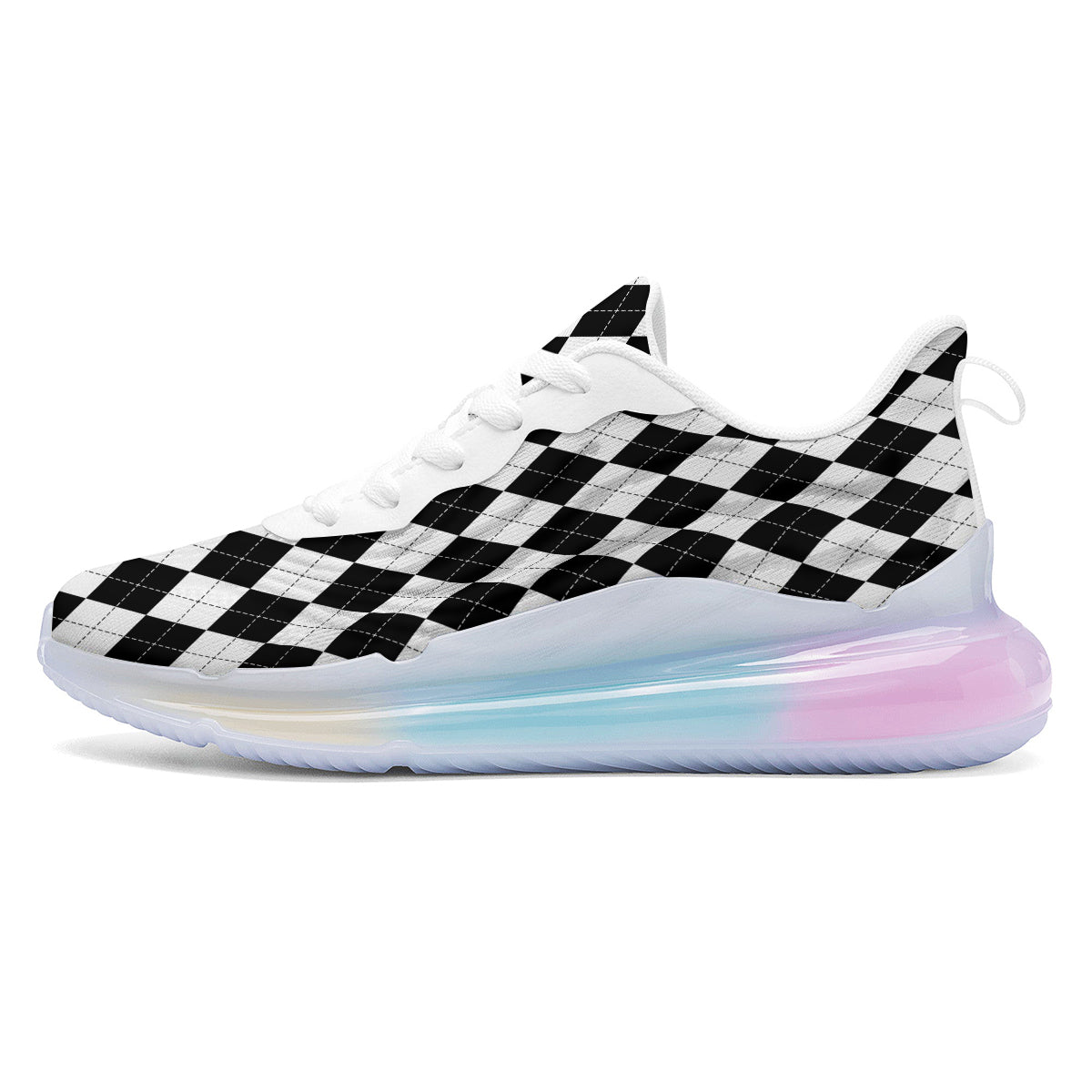Argyle White And Black Print Pattern Running Sneakers-grizzshop