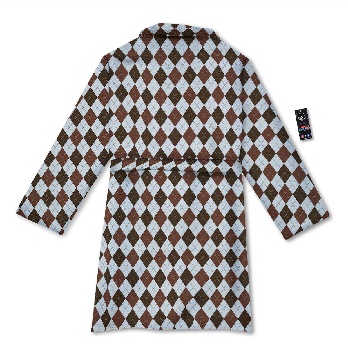 Argyle White And Brown Print Pattern Bathrobe-grizzshop