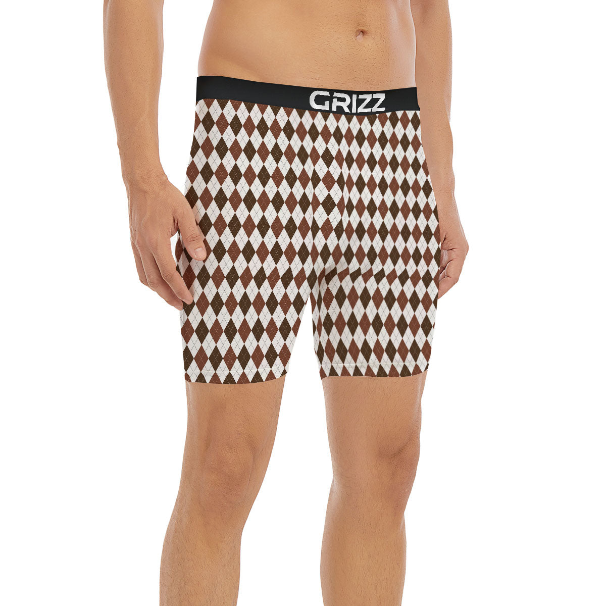 Argyle White And Brown Print Pattern Boxer Briefs-grizzshop