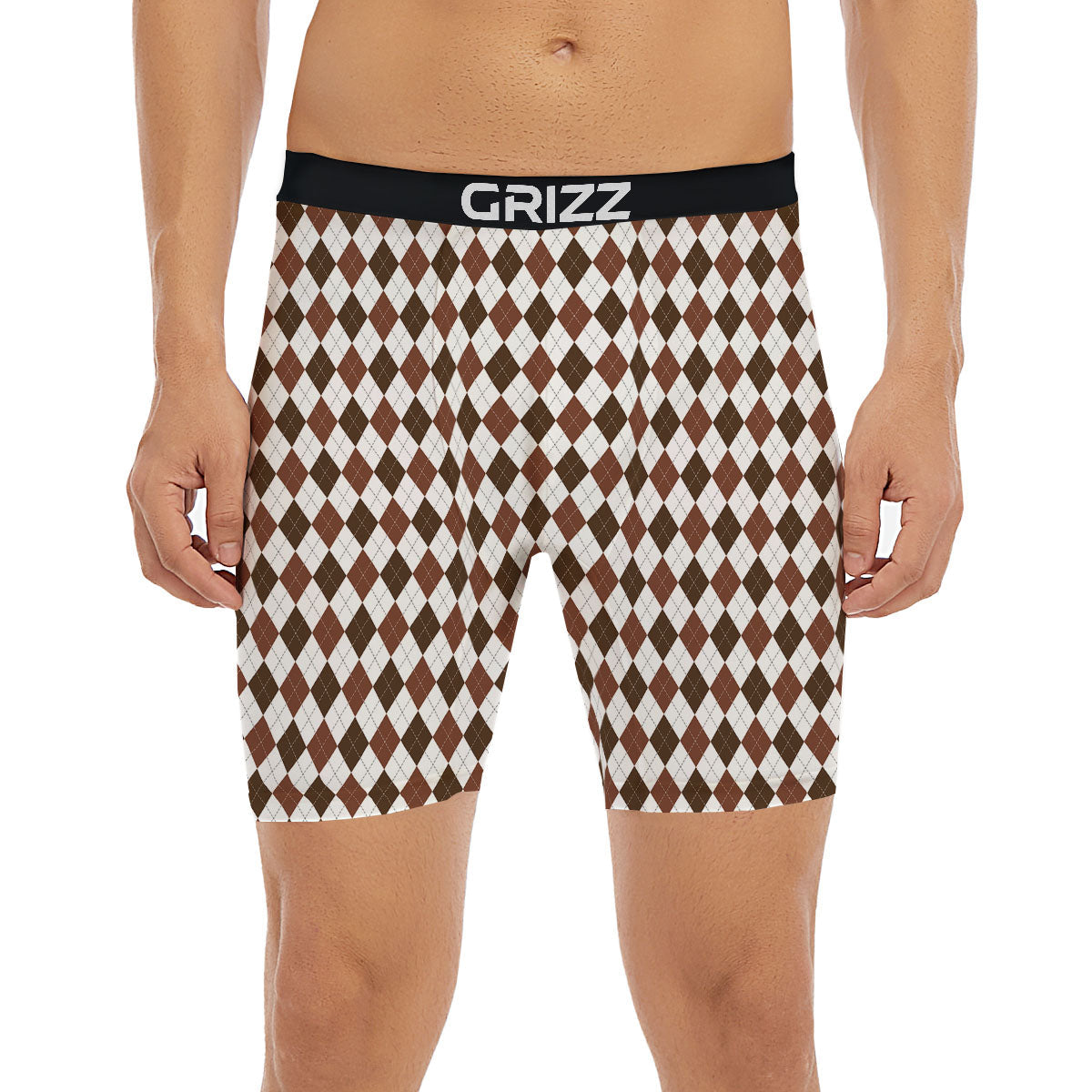 Argyle White And Brown Print Pattern Boxer Briefs-grizzshop