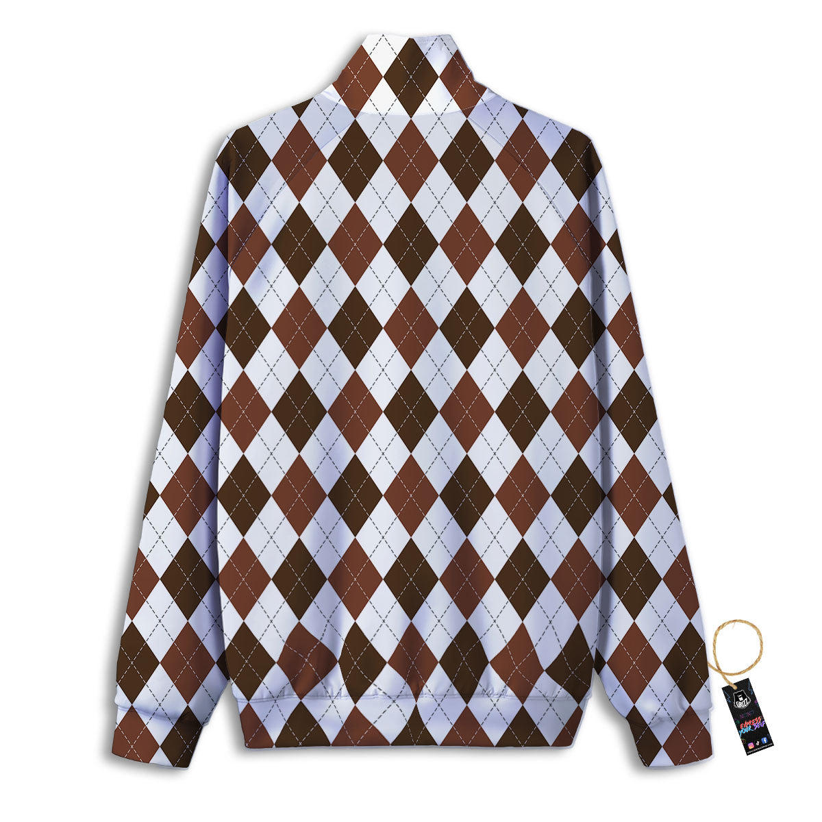 Argyle White And Brown Print Pattern Track Jacket-grizzshop