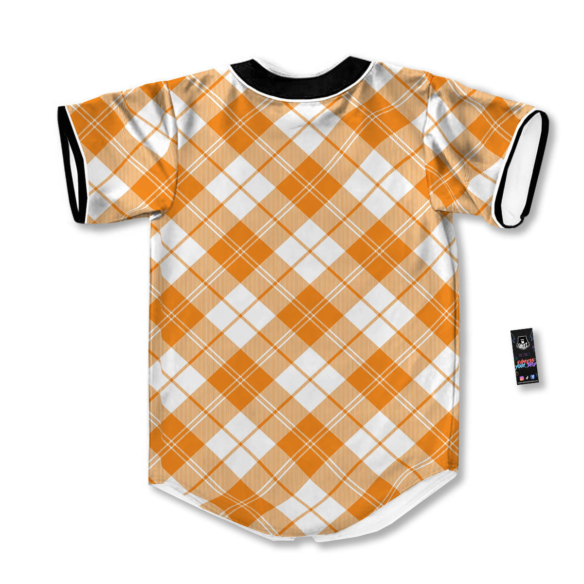 Argyle White And Orange Print Pattern Baseball Jersey-grizzshop