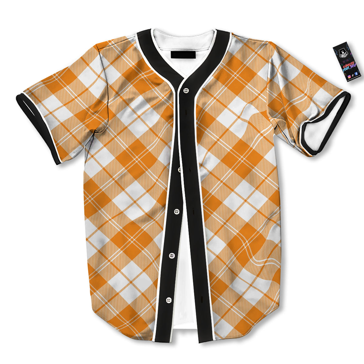Argyle White And Orange Print Pattern Baseball Jersey-grizzshop