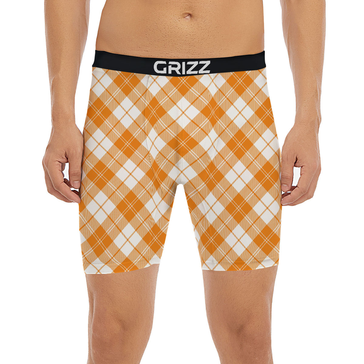 Argyle White And Orange Print Pattern Boxer Briefs-grizzshop