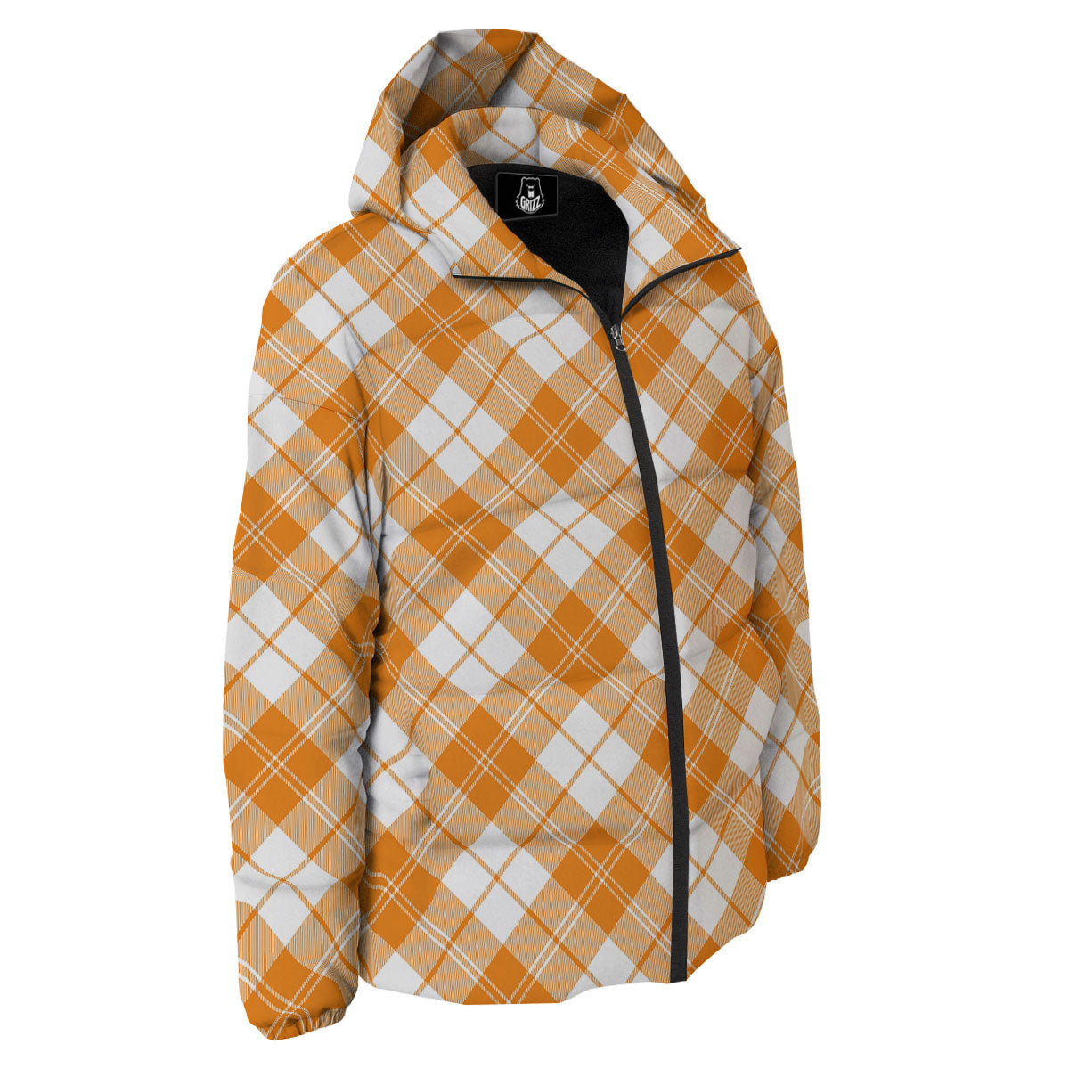 Argyle White And Orange Print Pattern Down Jacket-grizzshop