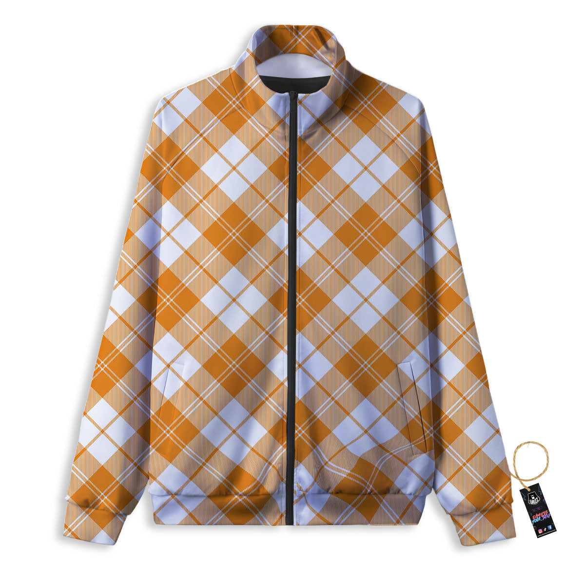 Argyle White And Orange Print Pattern Track Jacket-grizzshop