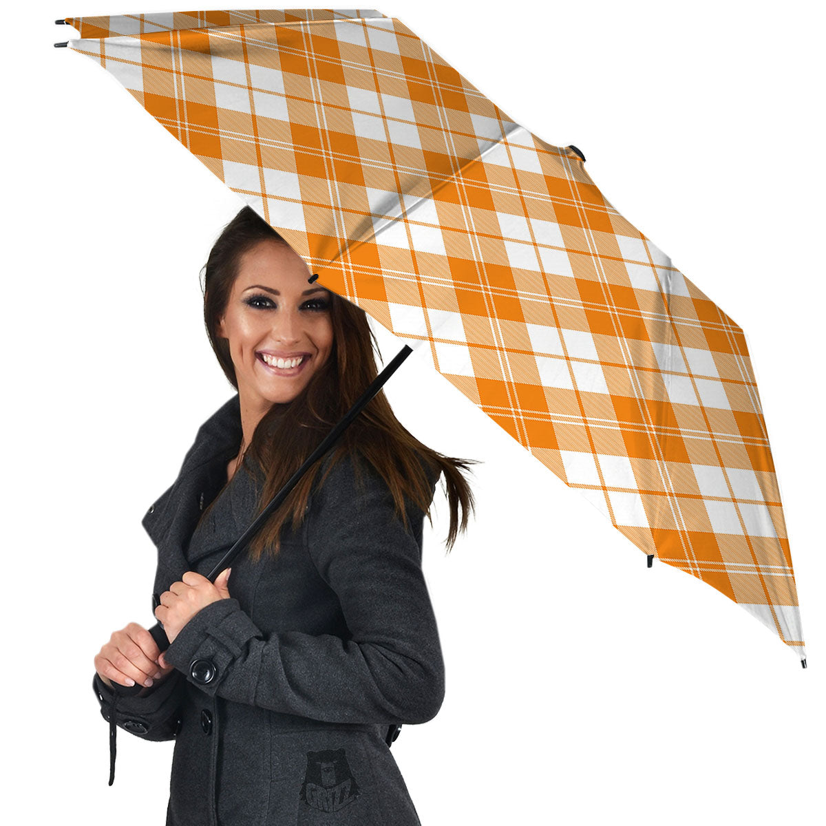 Argyle White And Orange Print Pattern Umbrella-grizzshop