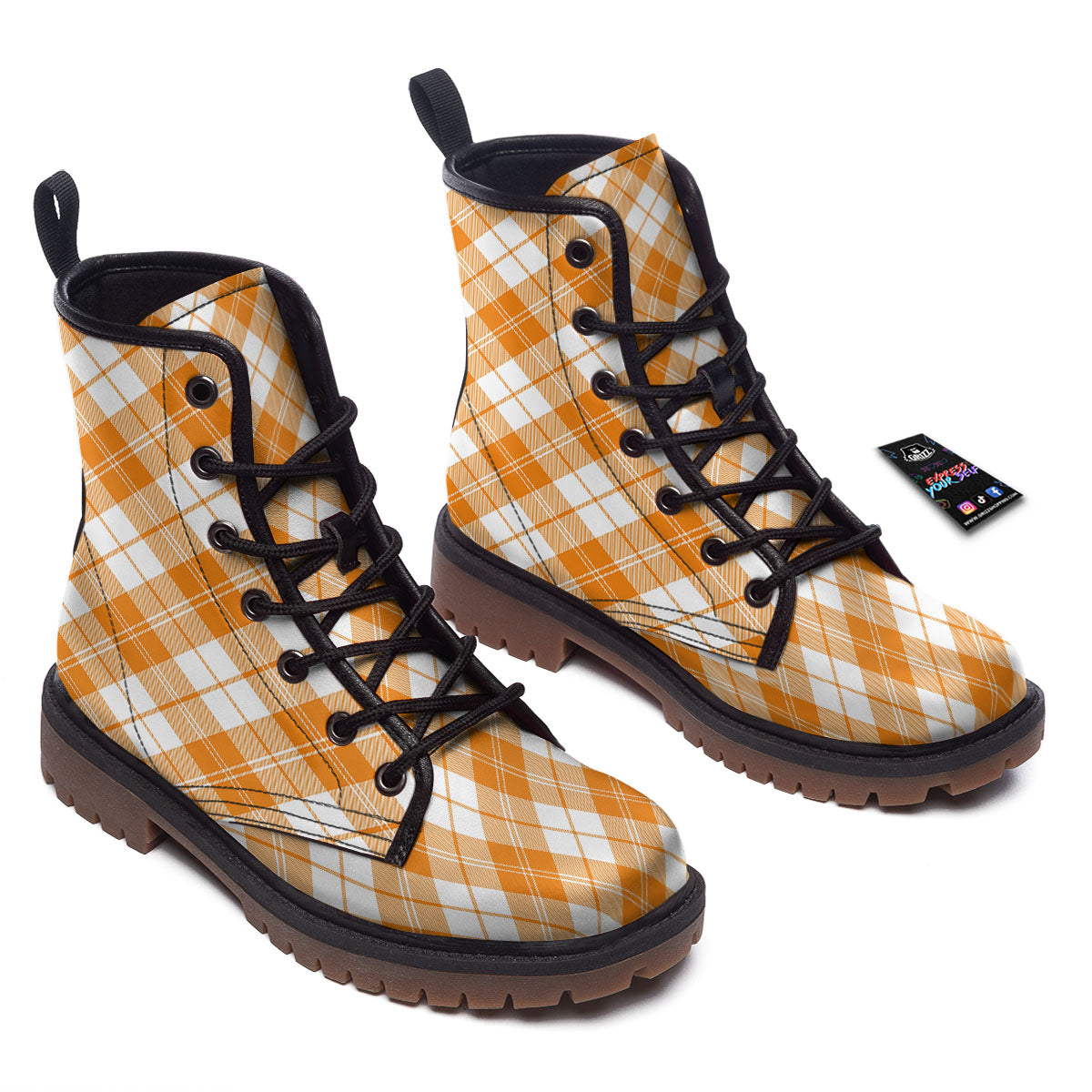 Argyle White And Orange Print Pattern Work Boots-grizzshop