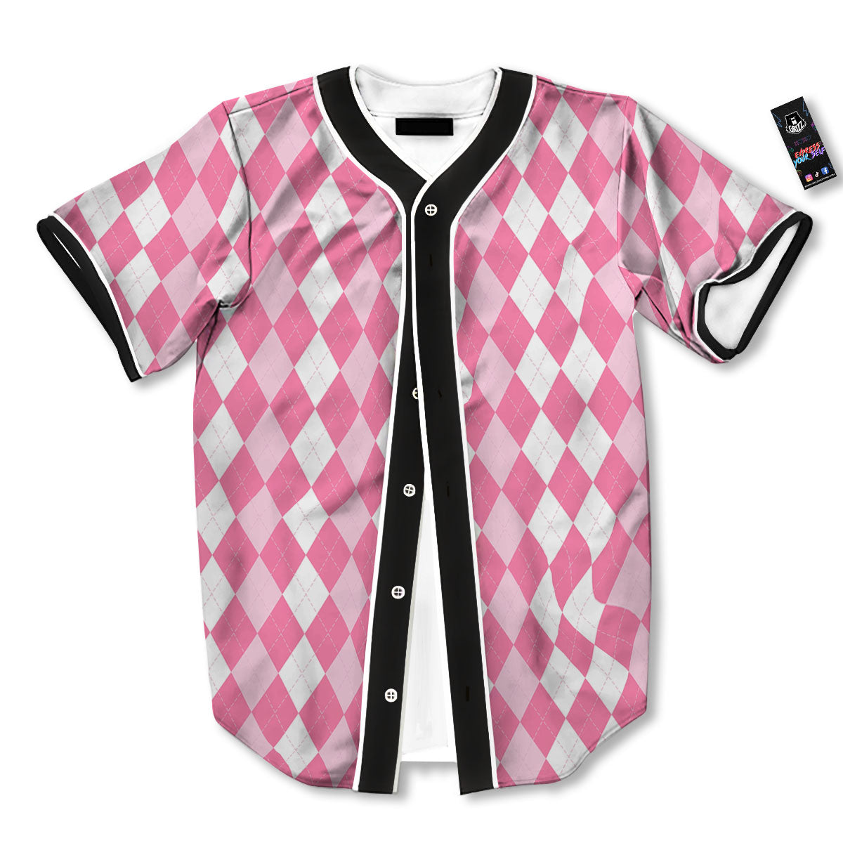 Argyle White And Pink Print Pattern Baseball Jersey-grizzshop
