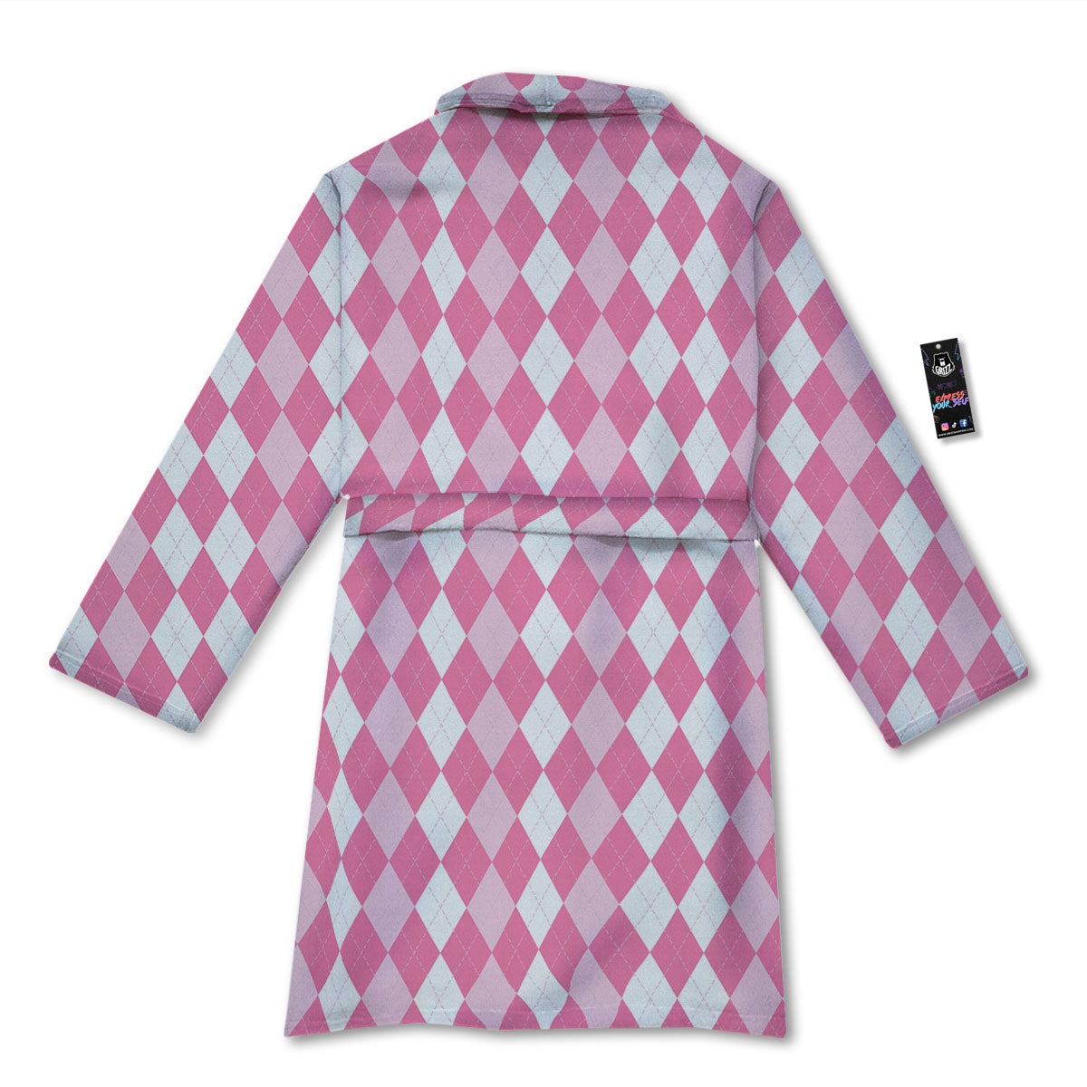 Argyle White And Pink Print Pattern Bathrobe-grizzshop