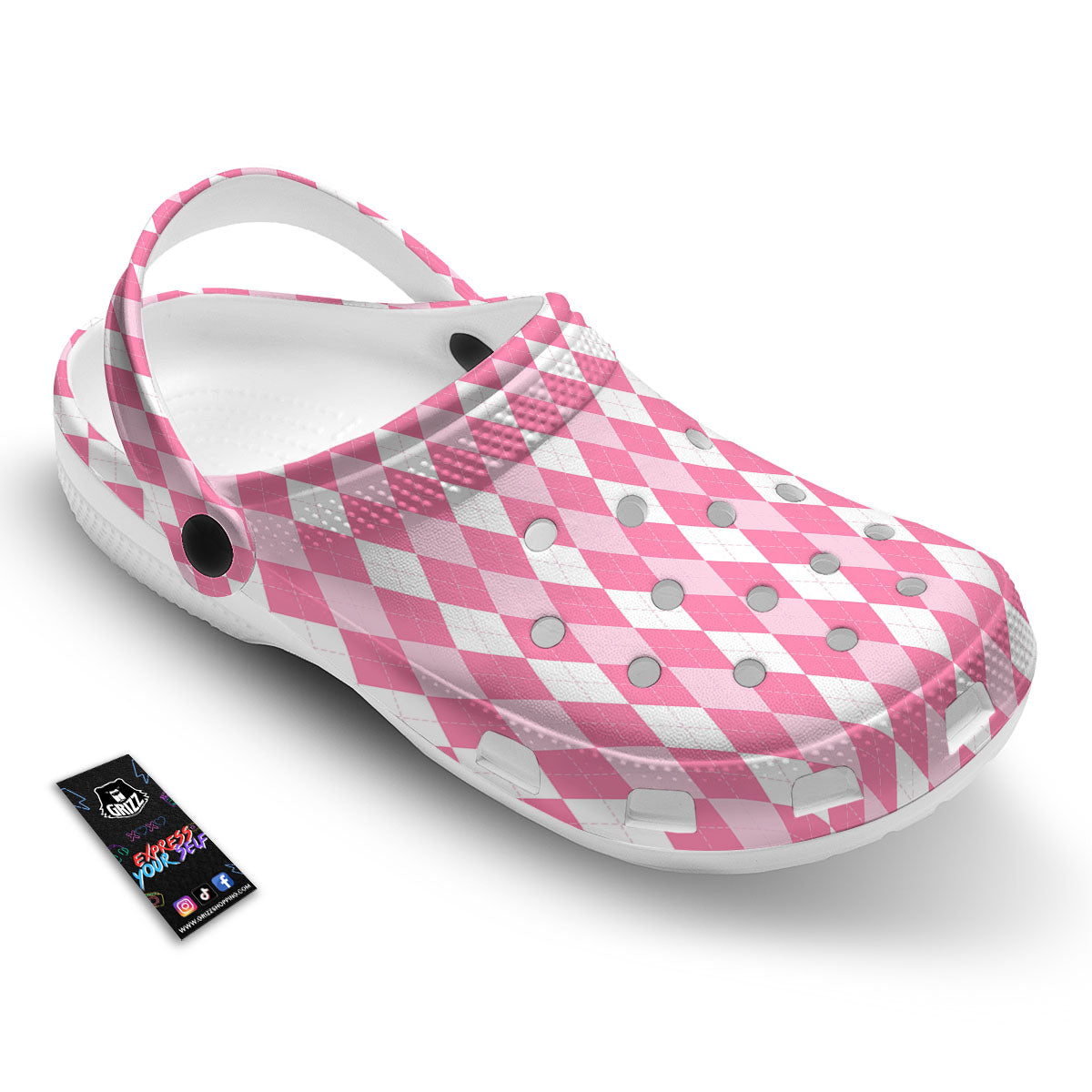 Argyle White And Pink Print Pattern Clog-grizzshop
