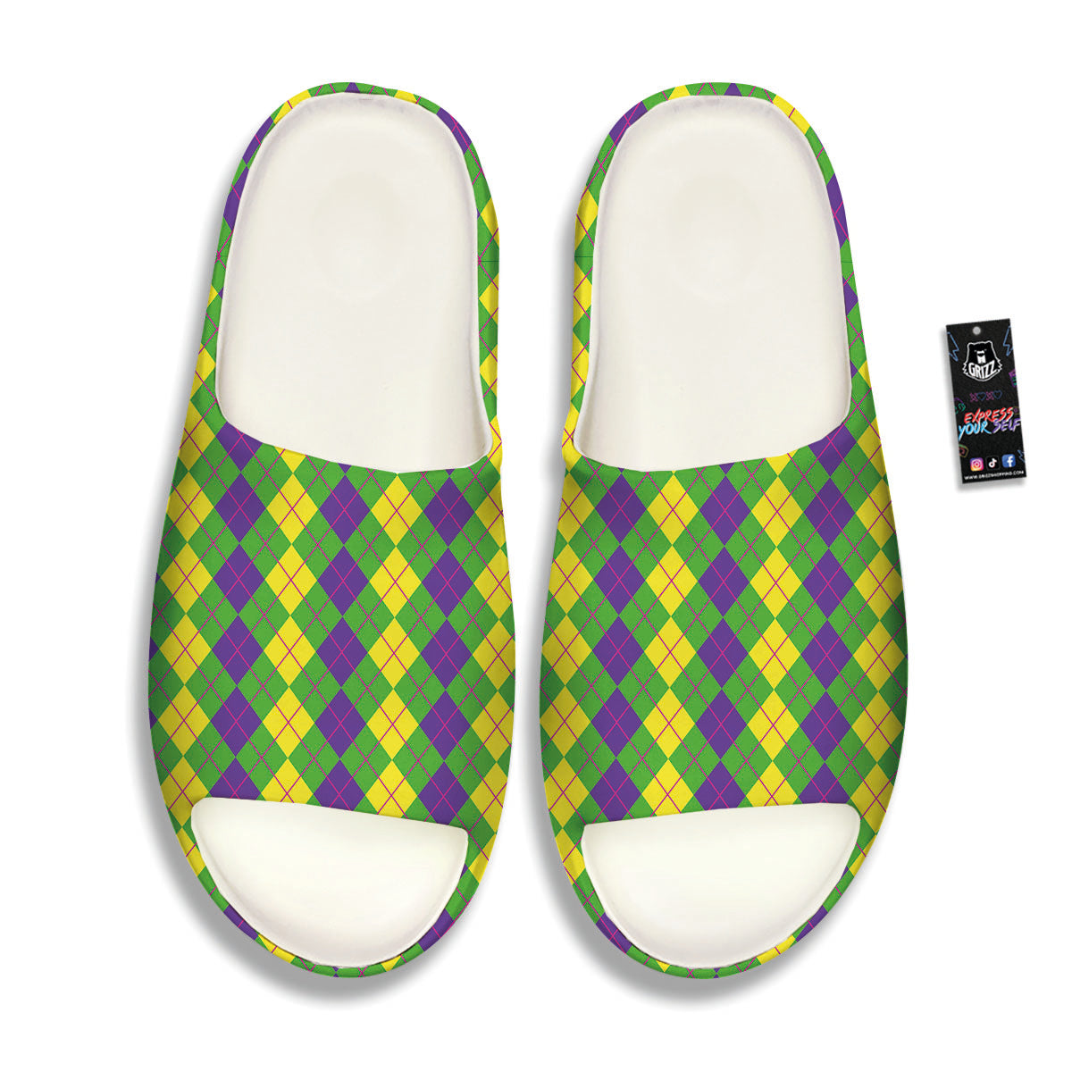 Argyle Mardi Gras Print Pattern Sandals-grizzshop