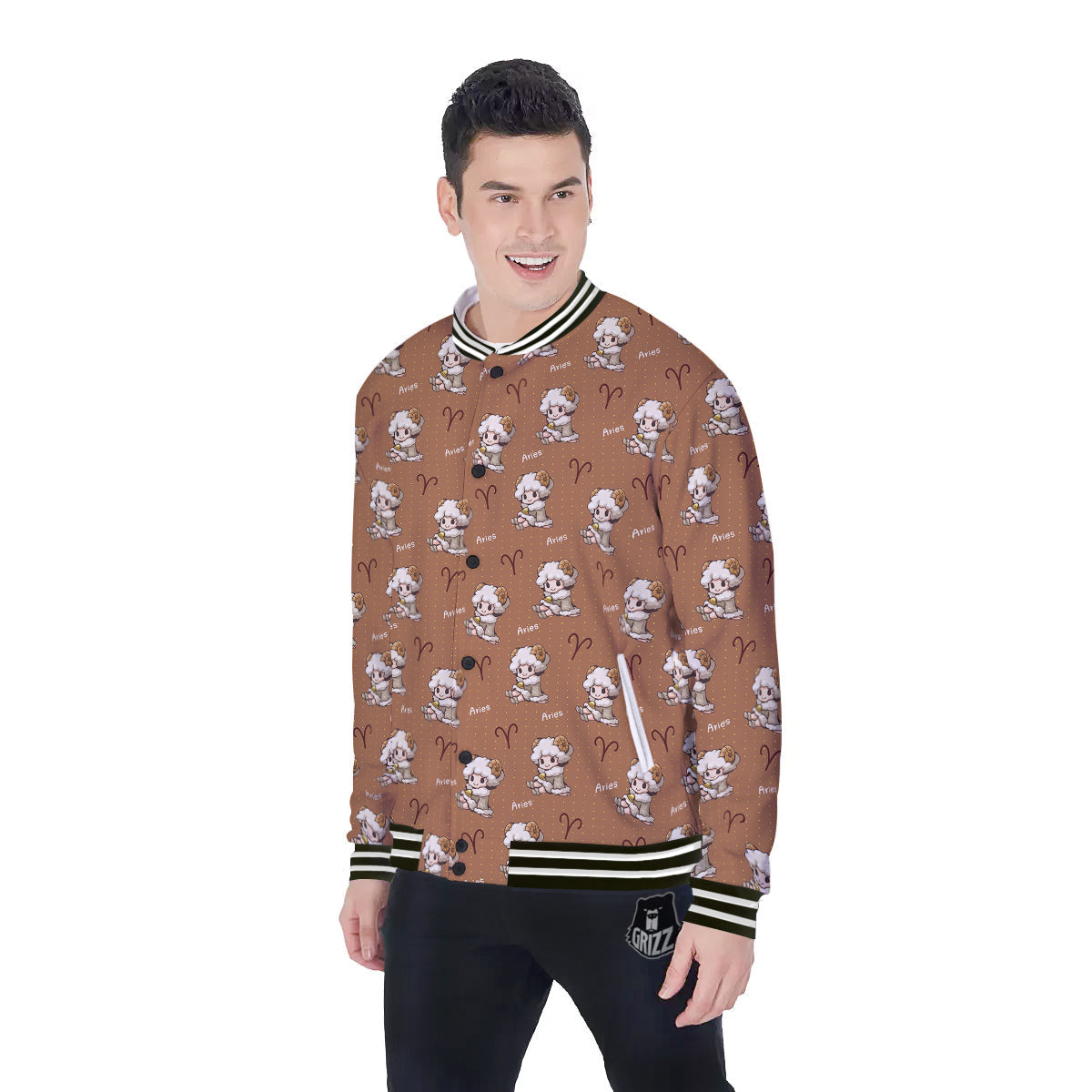 Aries Cute Cartoon Print Pattern Baseball Jacket-grizzshop
