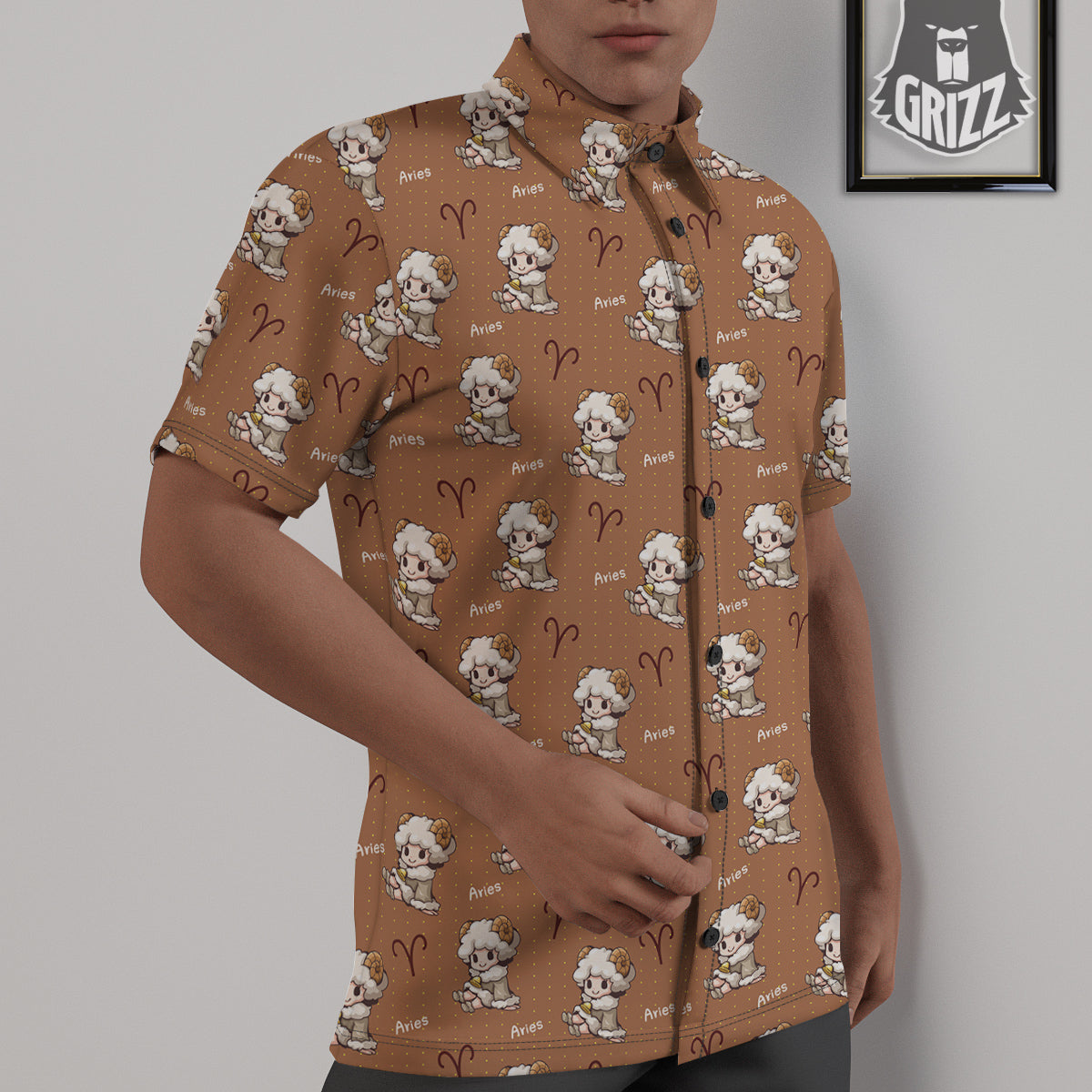 Aries Cute Cartoon Print Pattern Untucked Shirts-grizzshop