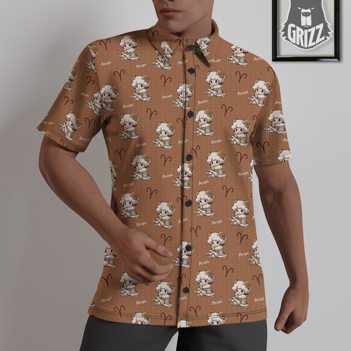 Aries Cute Cartoon Print Pattern Untucked Shirts-grizzshop
