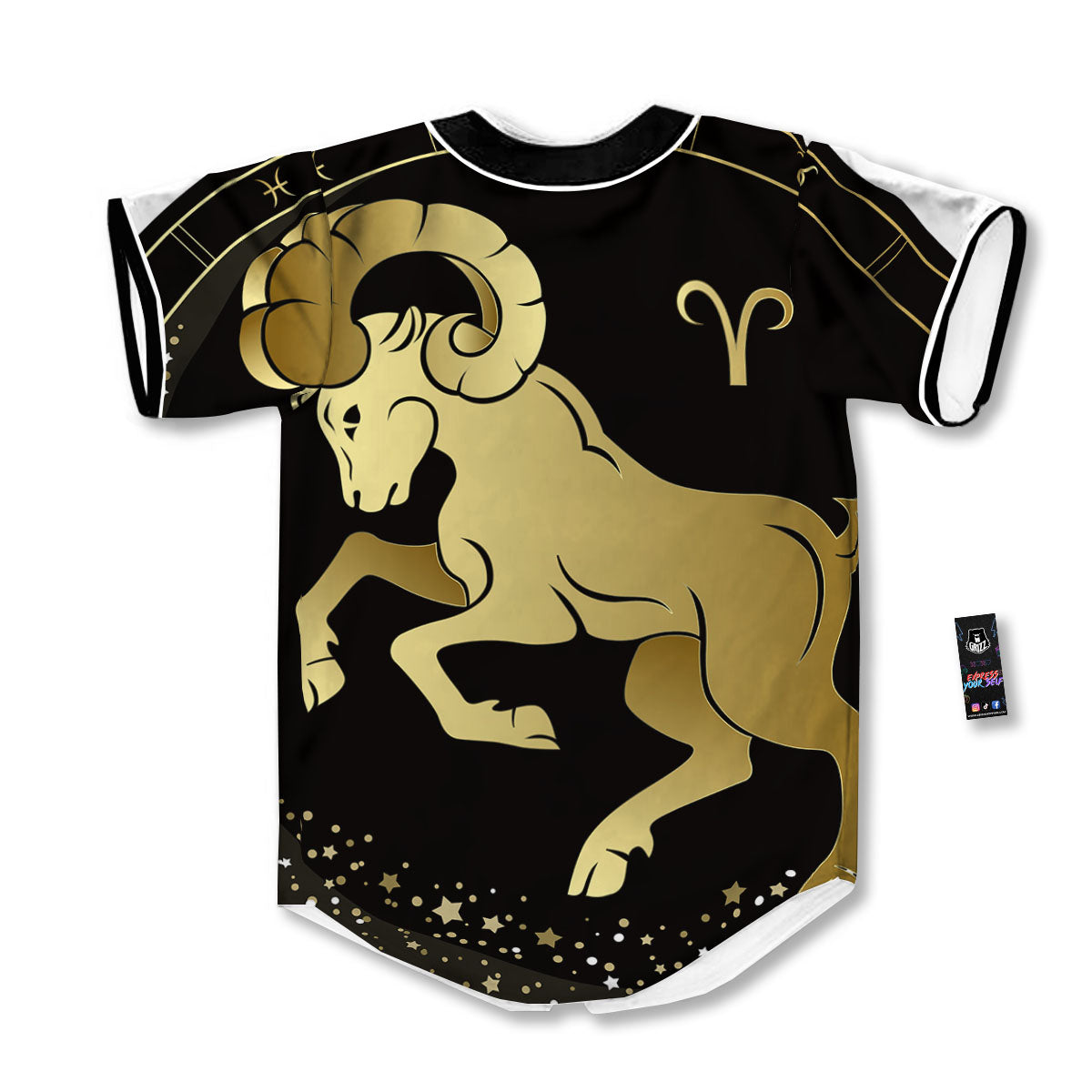 Aries Sign Black And Gold Print Baseball Jersey-grizzshop