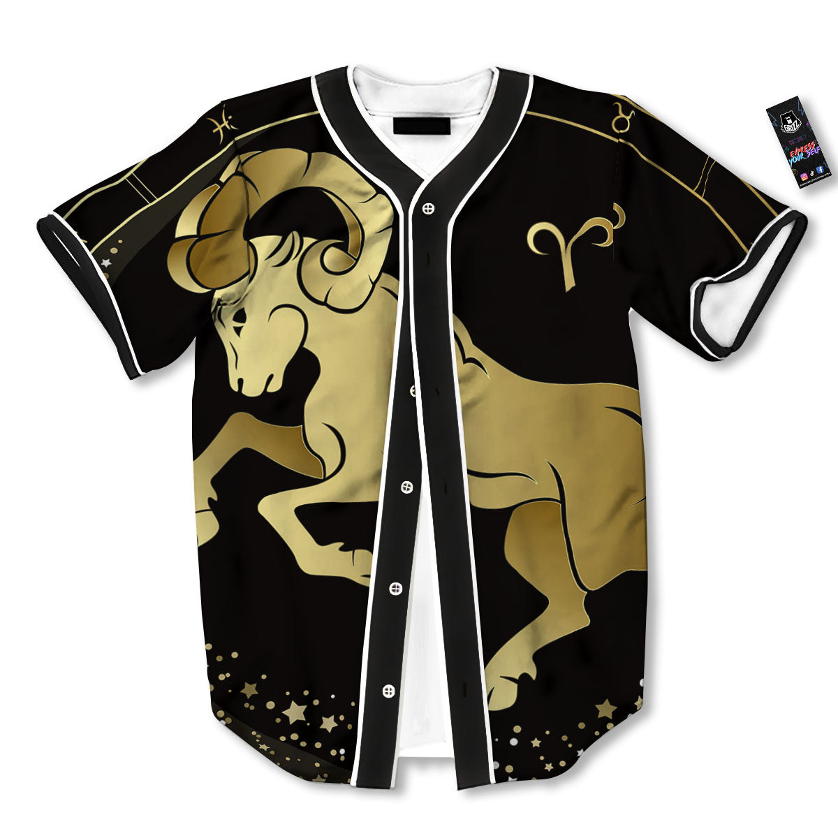 Aries Sign Black And Gold Print Baseball Jersey-grizzshop