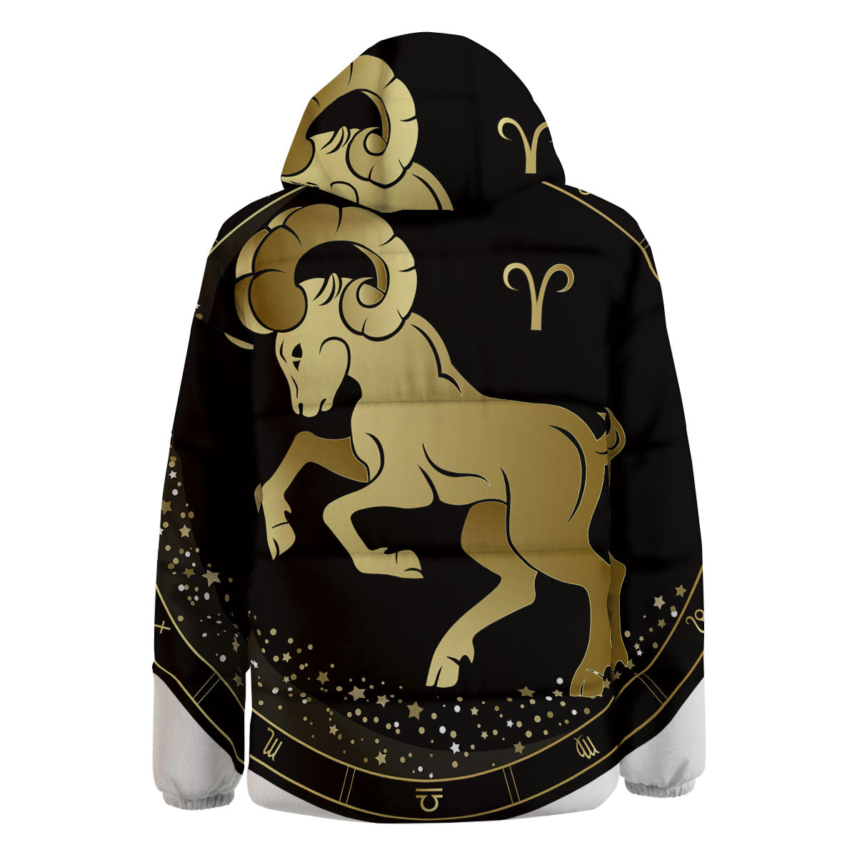 Aries Sign Black And Gold Print Down Jacket-grizzshop